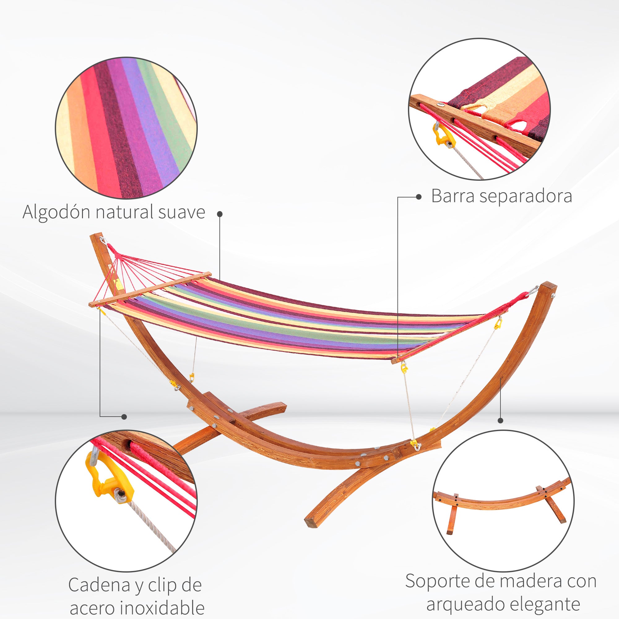 Outsunny Hamaca Tumbona 320x118x120cm Playa Camping Marco Madera Carga Max. 120kg Rojo