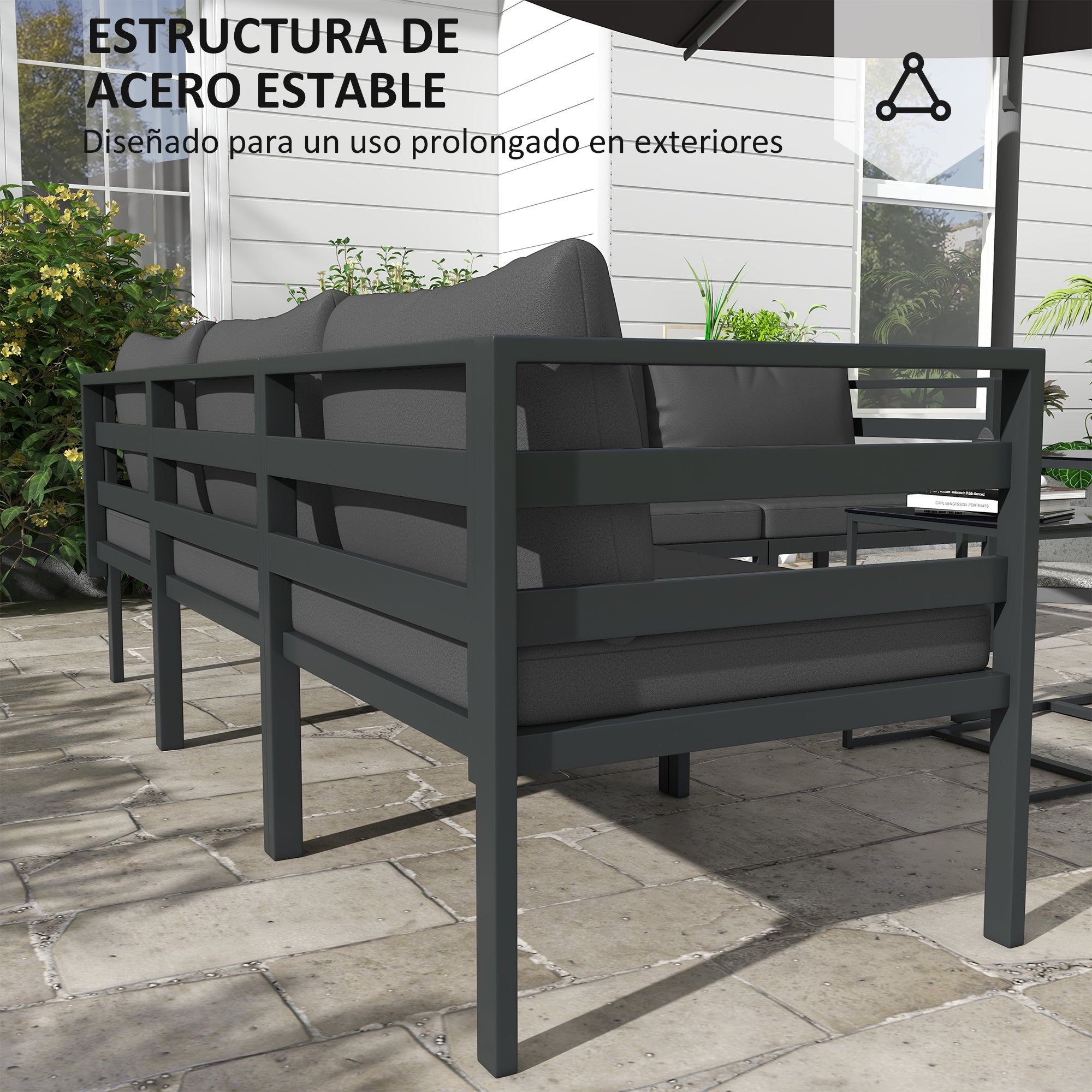 Outsunny Conjunto de Muebles de Jardín 7 Piezas Juego de Muebles de Terraza Incluye 5 Módulos de Sofá de Exterior con Cojines y 2 Mesas de Centro para Patio Gris