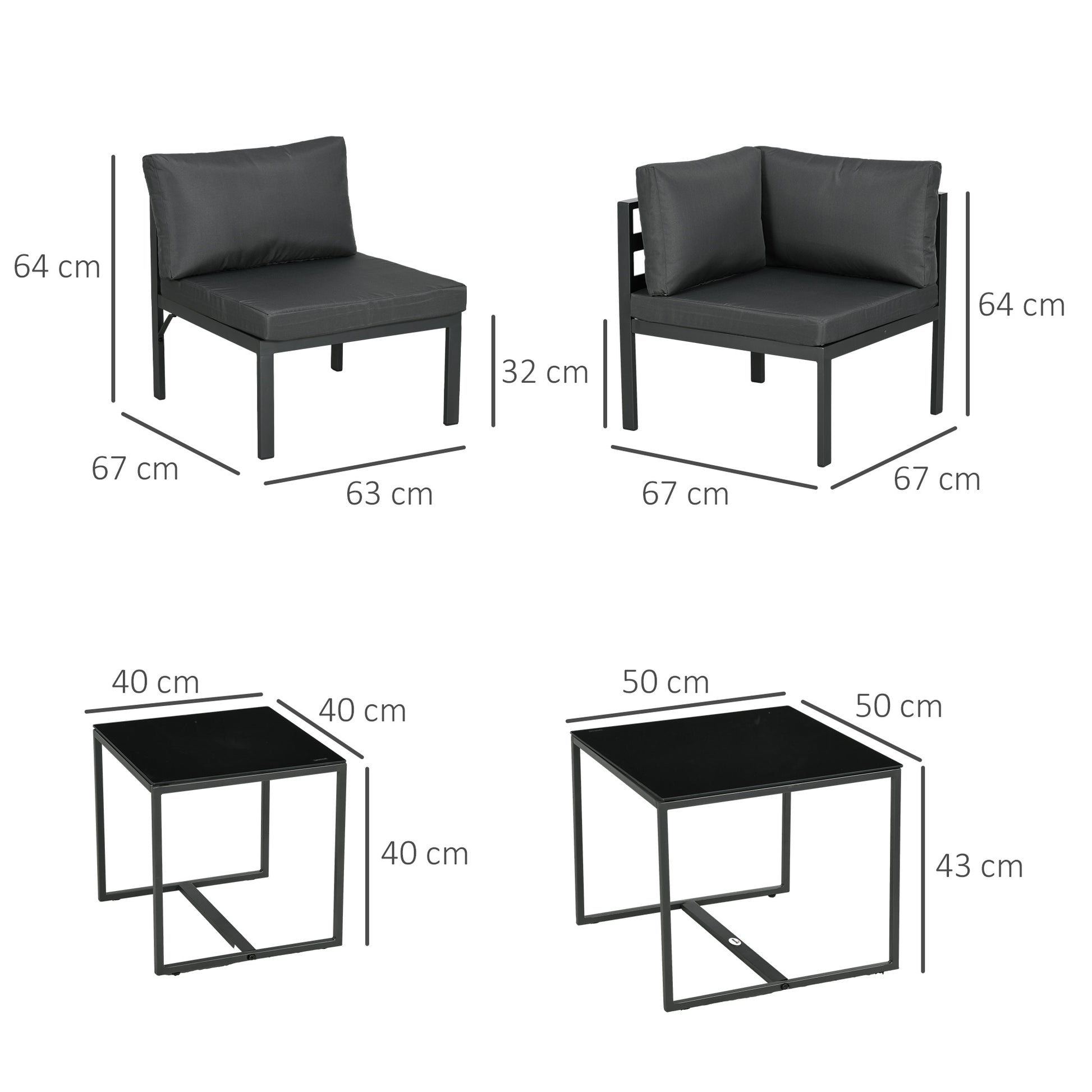 Outsunny Conjunto de Muebles de Jardín 7 Piezas Juego de Muebles de Terraza Incluye 5 Módulos de Sofá de Exterior con Cojines y 2 Mesas de Centro para Patio Gris