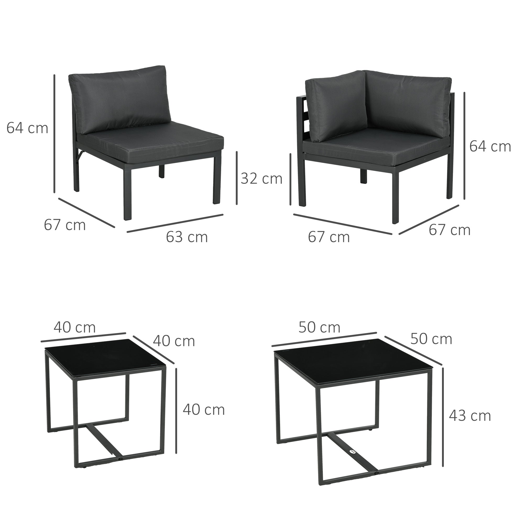 Outsunny Conjunto de Muebles de Jardín 7 Piezas Juego de Muebles de Terraza Incluye 5 Módulos de Sofá de Exterior con Cojines y 2 Mesas de Centro para Patio Gris