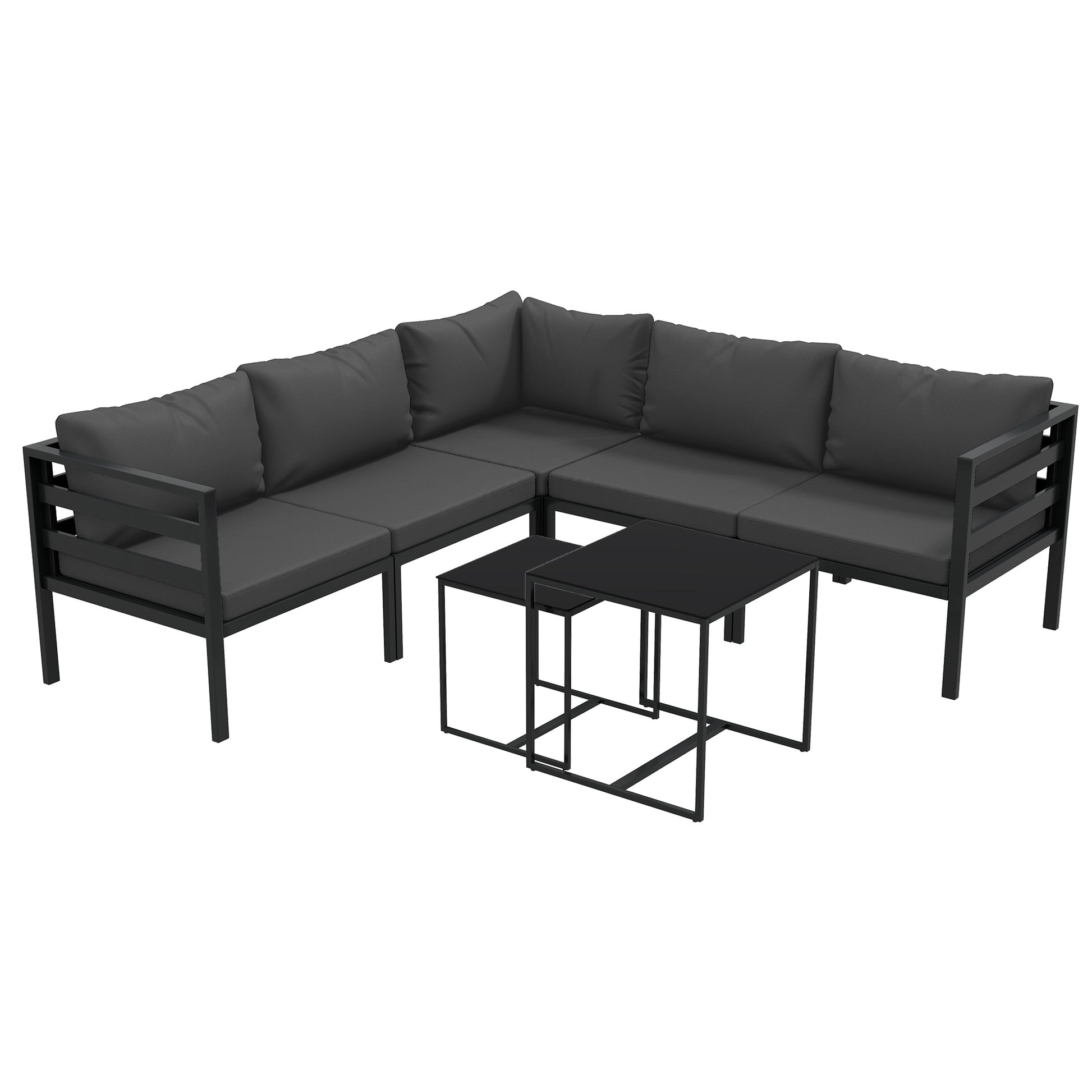 Outsunny Conjunto de Muebles de Jardín 7 Piezas Juego de Muebles de Terraza Incluye 5 Módulos de Sofá de Exterior con Cojines y 2 Mesas de Centro para Patio Gris