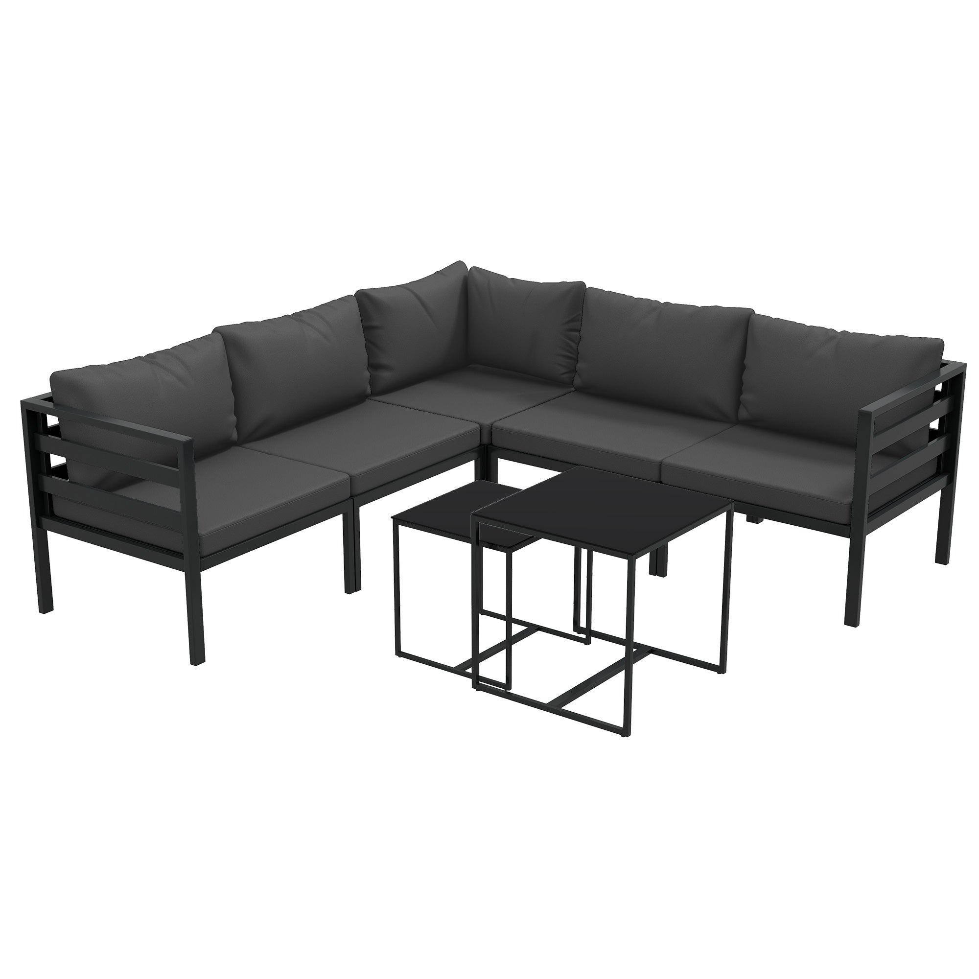 Outsunny Conjunto de Muebles de Jardín 7 Piezas Juego de Muebles de Terraza Incluye 5 Módulos de Sofá de Exterior con Cojines y 2 Mesas de Centro para Patio Gris