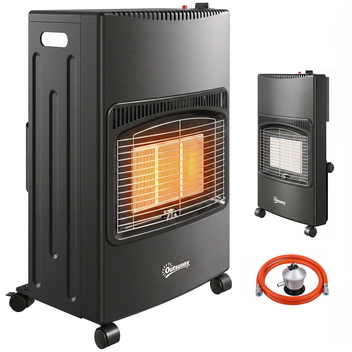Outsunny Estufa de Gas Butano Exterior, 4,2 kW, Calefactor de Gas Terraza con Sensor ODS, 3 Niveles de Calor, Encendido Piezoeléctrico, Antivuelco, 4 Ruedas, Paneles Laterales Plegables, 25 m², Negro