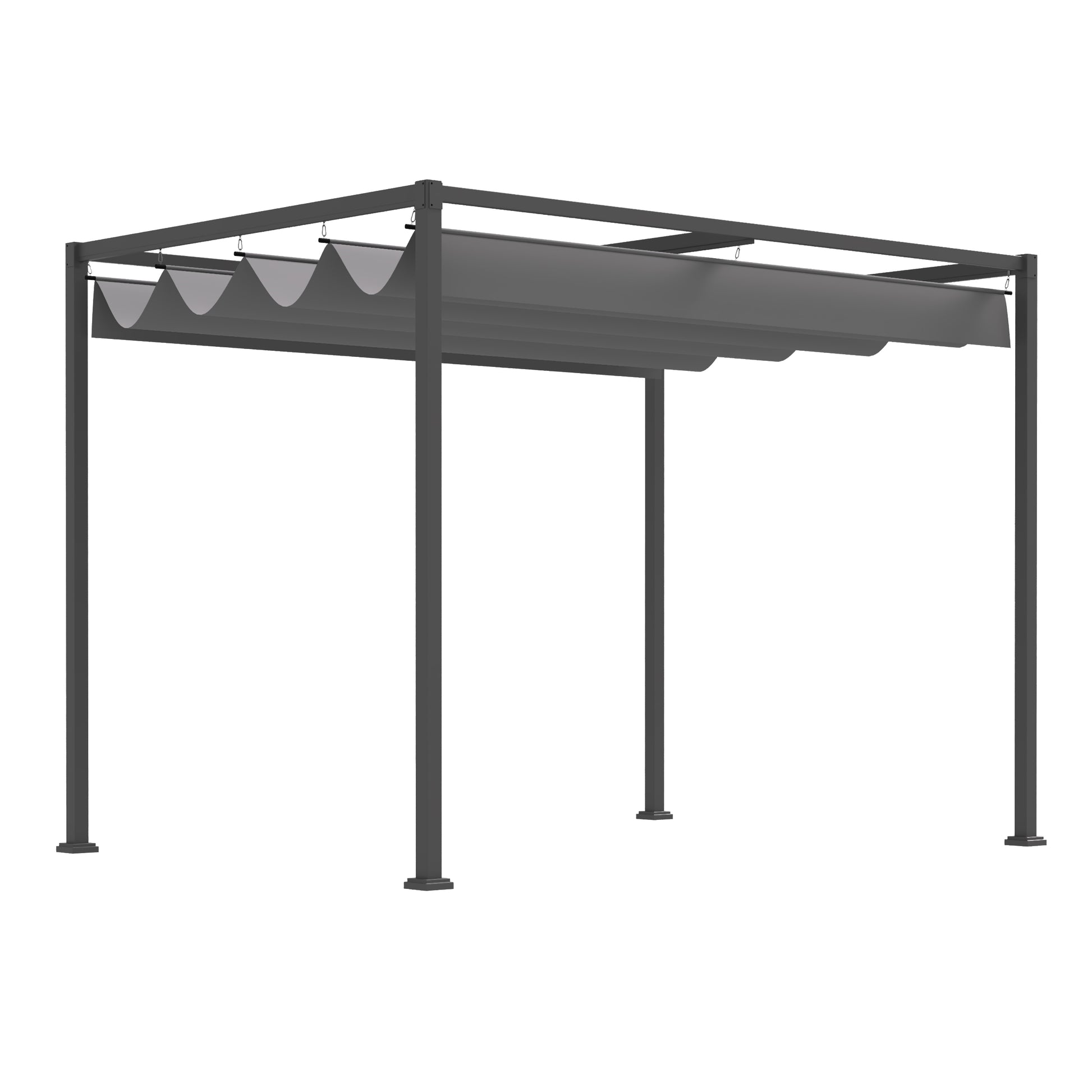 Outsunny Pérgola 3x2 m Cenador de Jardín Pabellón de Diseño Elegante con Techo Retráctil de Poliéster con Recubrimiento Resistente Anti-UV Impermeable para Celebraciones Fiestas Bodas Gris