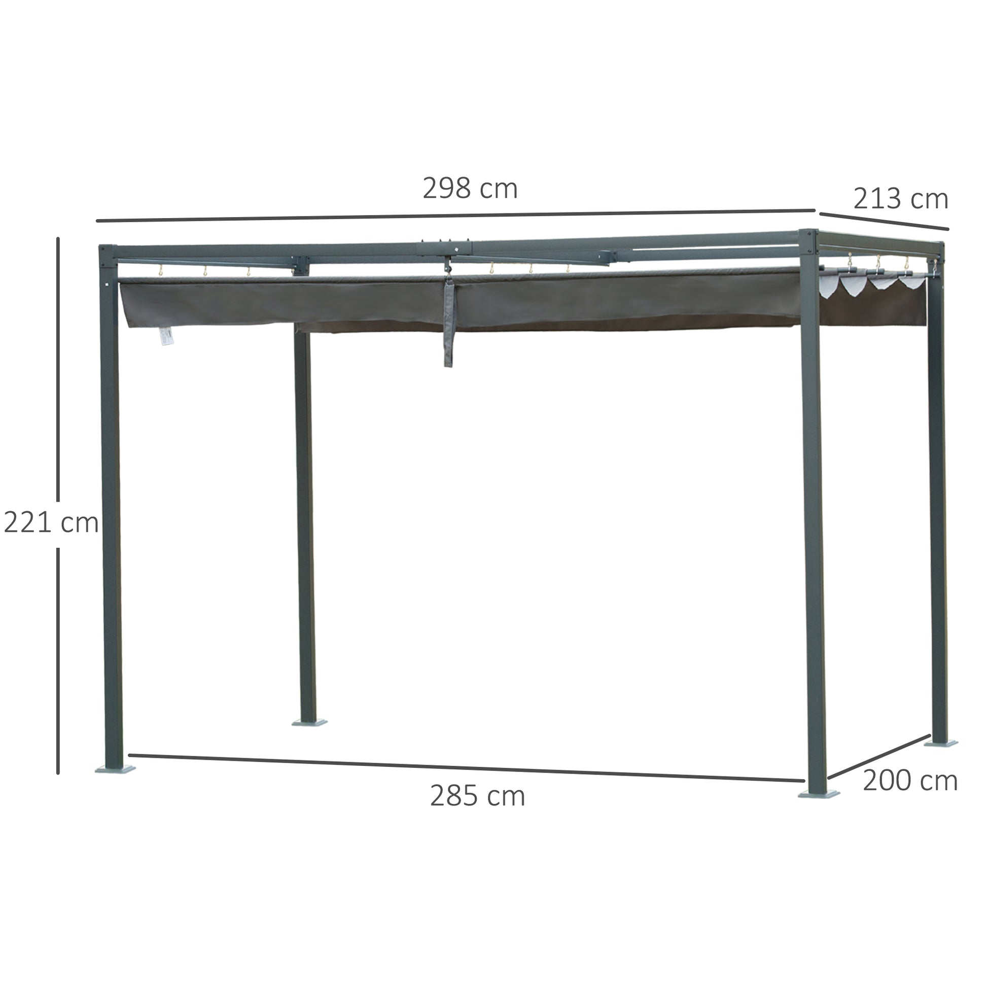 Outsunny Pérgola 3x2 m Cenador de Jardín Pabellón de Diseño Elegante con Techo Retráctil de Poliéster con Recubrimiento Resistente Anti-UV Impermeable para Celebraciones Fiestas Bodas Gris