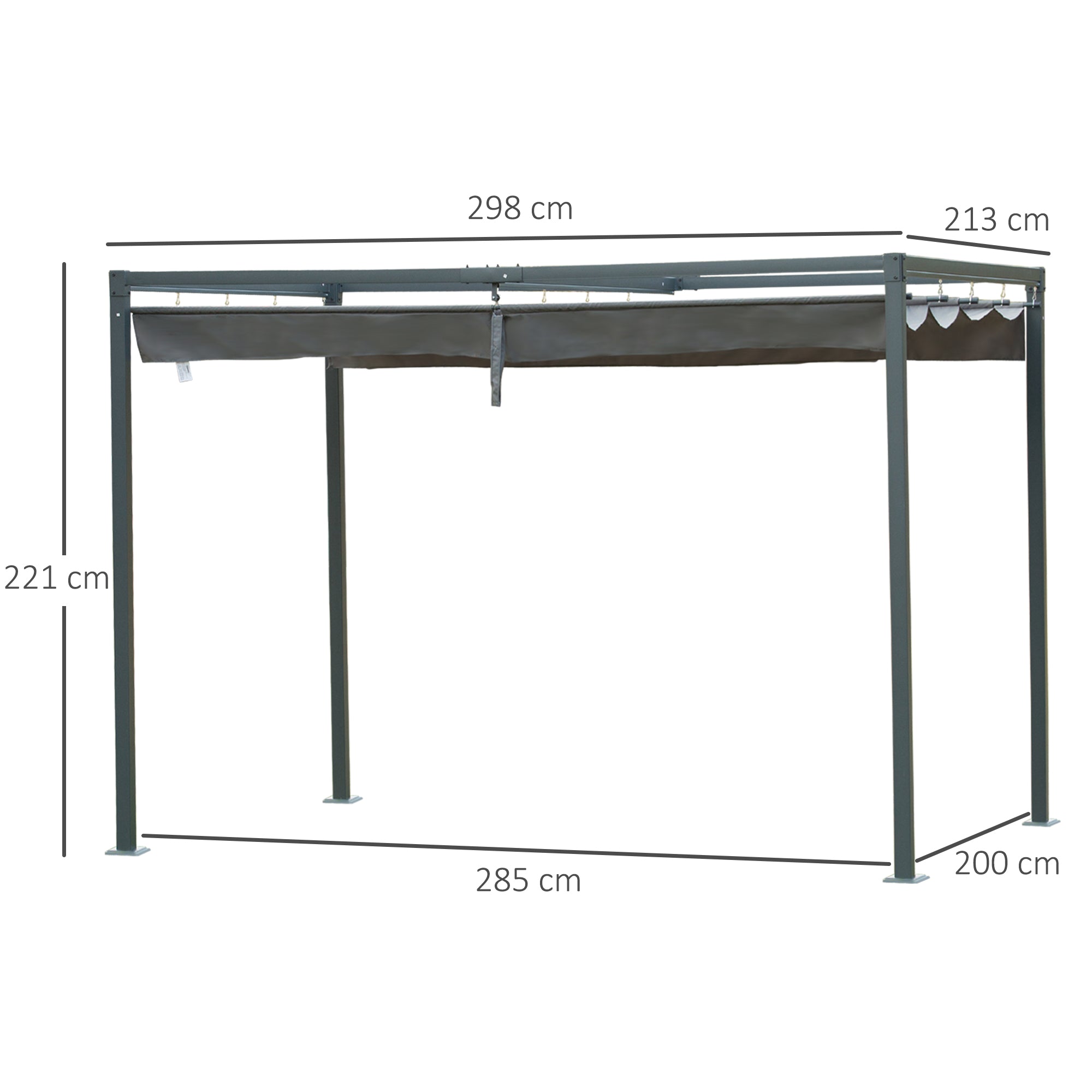 Outsunny Pérgola 3x2 m Cenador de Jardín Pabellón de Diseño Elegante con Techo Retráctil de Poliéster con Recubrimiento Resistente Anti-UV Impermeable para Celebraciones Fiestas Bodas Gris