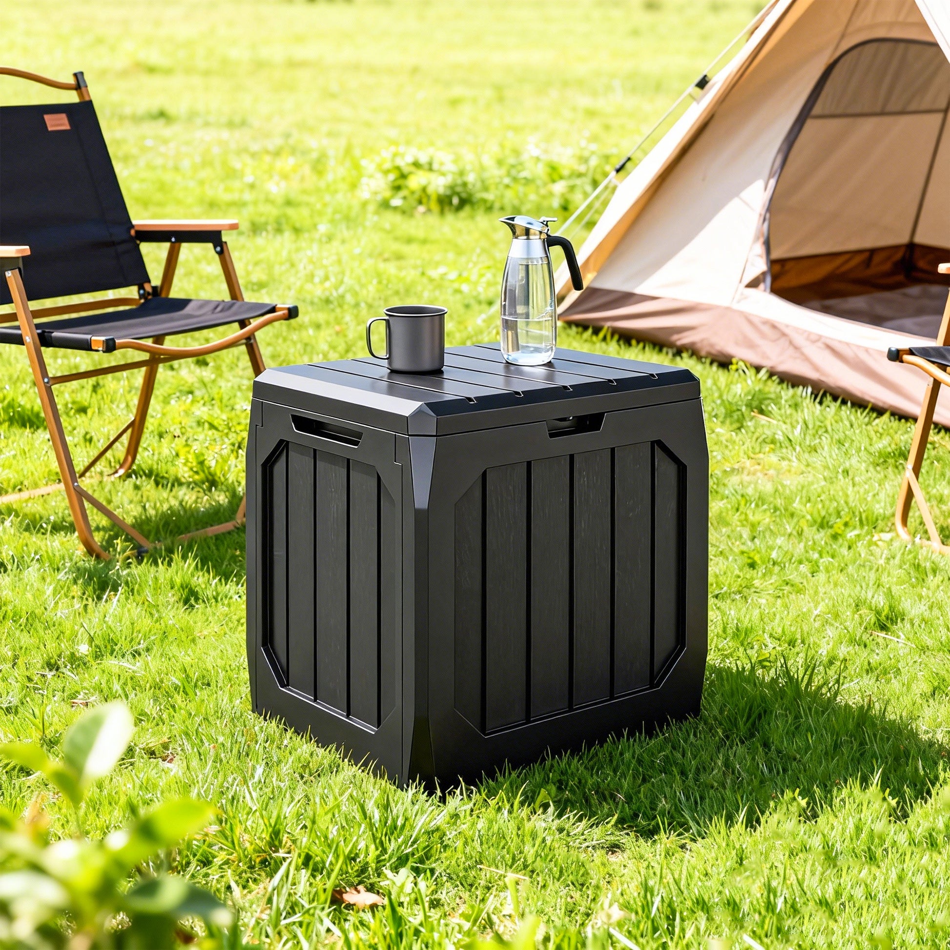 Outsunny Arcón Exterior Capacidad 121L, Baúl Almacenaje Exterior de Plástico con 2 Asas y Tapa Bloqueable, Impermeable, Resistente a la Intemperie, para Jardín, Terraza, Patio, 56x45x53 cm, Negro