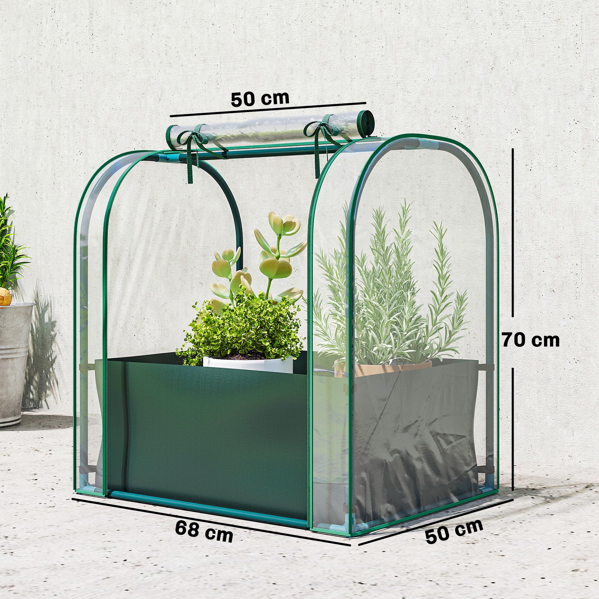Outsunny Mini Invernadero con Bolsa para Plantar, 68x50x70 cm, Invernadero Pequeño Portátil para Interior y Exterior con Puerta Enrollable, Marco Acero, Impermeable, para Jardín, Balcón o Patio, Verde