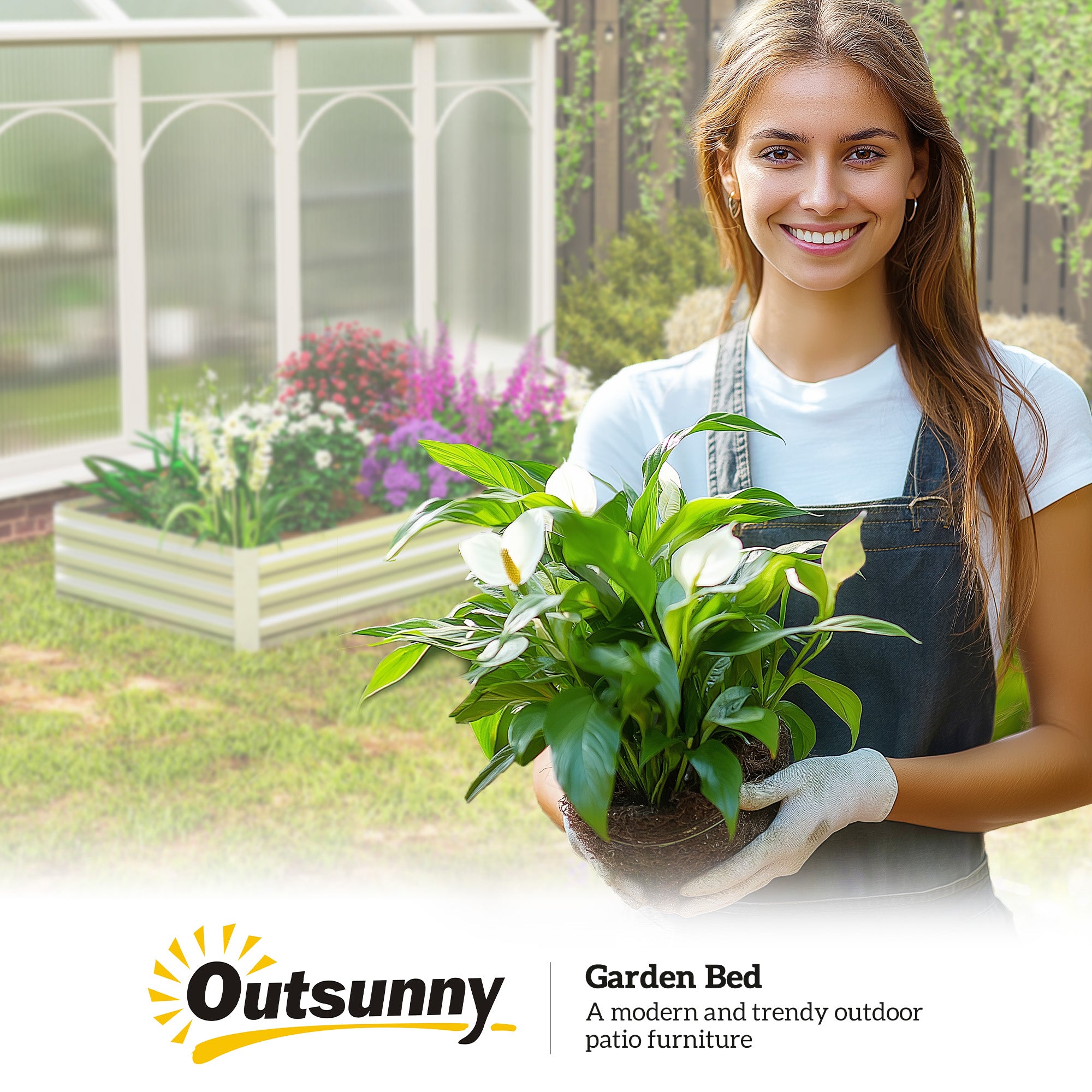 Outsunny Jardinera Exterior Grande Rectangular de Acero Galvanizado, Huerto Urbano para Cultivar Plantas, Macetero Grande Exterior con Base Abierta, Resistente a la Intemperie, 241x90,5x30 cm, Plata