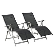 Outsunny Conjunto de 2 Tumbonas Reclinables y Plegables Tumbonas de Jardín con Respaldo y Reposapiés Ajustable en 10 Posiciones Carga 120 kg 78x58x110 cm Negro