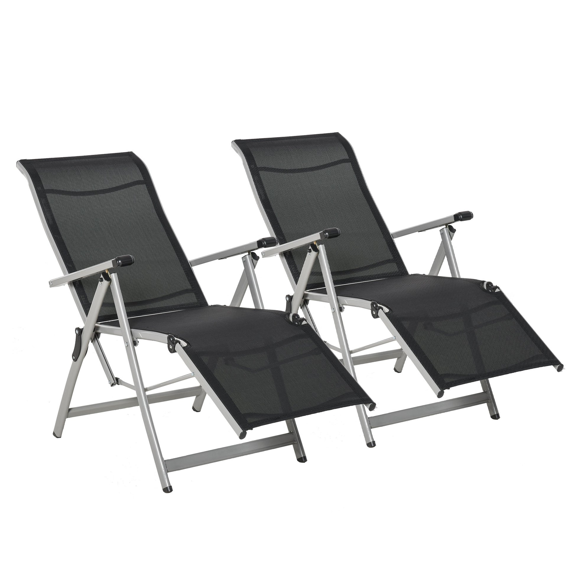 Outsunny Conjunto de 2 Tumbonas Reclinables y Plegables Tumbonas de Jardín con Respaldo y Reposapiés Ajustable en 10 Posiciones Carga 120 kg 78x58x110 cm Negro