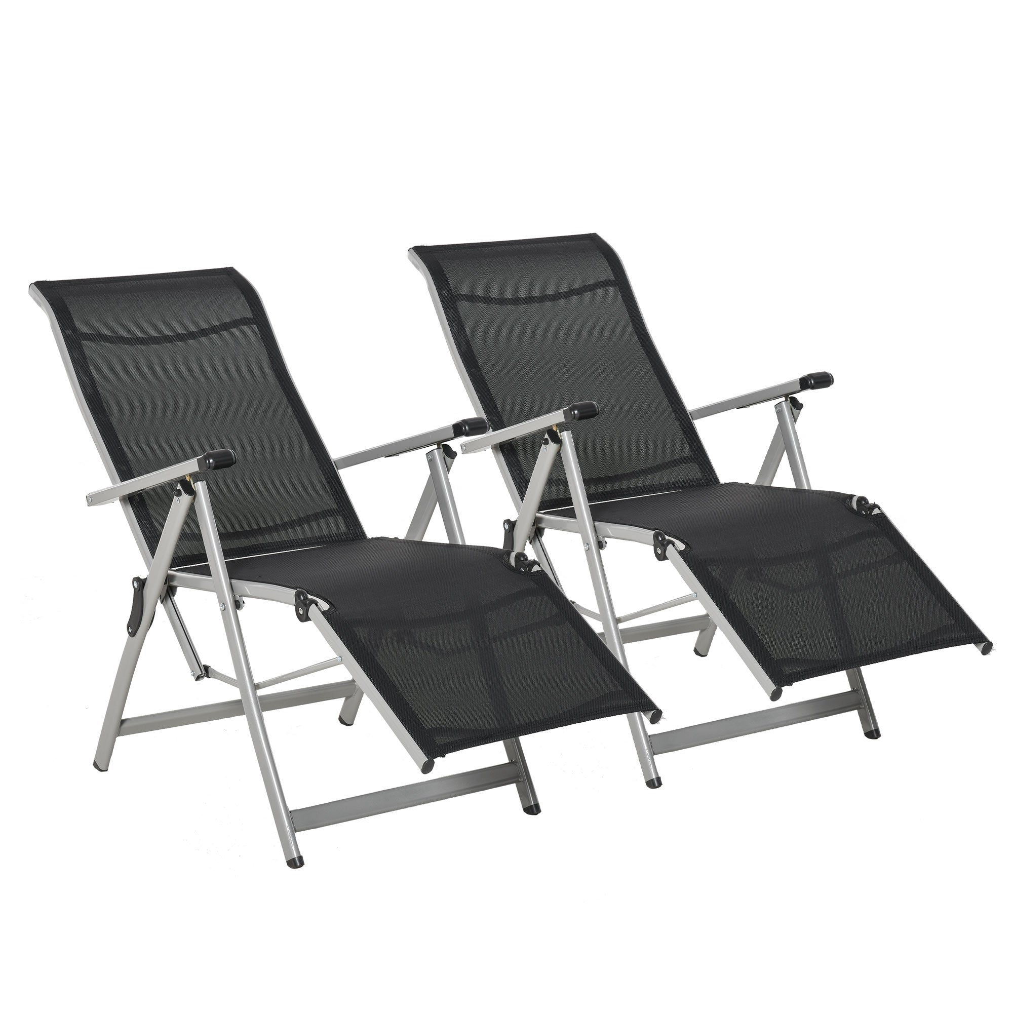 Outsunny Conjunto de 2 Tumbonas Reclinables y Plegables Tumbonas de Jardín con Respaldo y Reposapiés Ajustable en 10 Posiciones Carga 120 kg 78x58x110 cm Negro