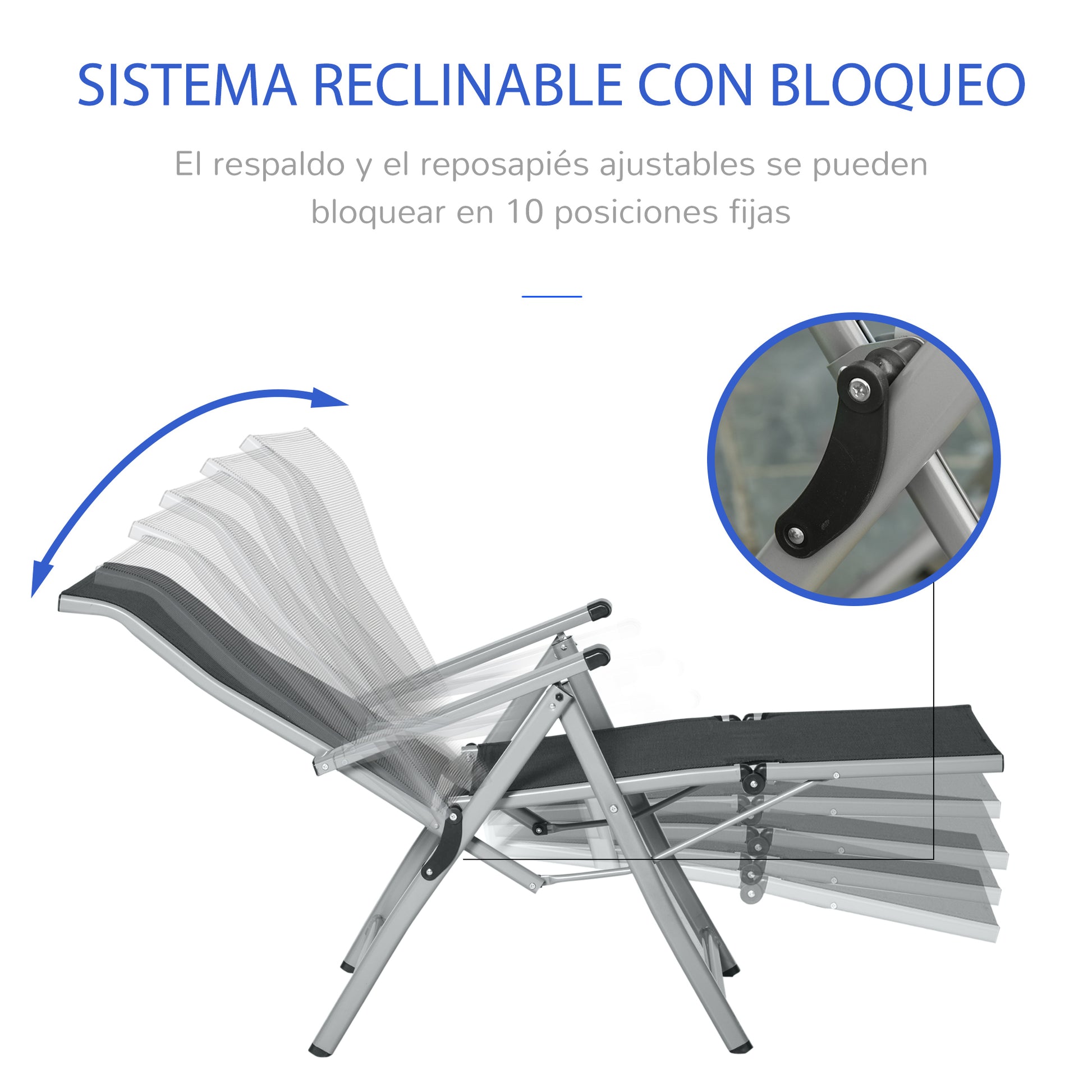 Outsunny Conjunto de 2 Tumbonas Reclinables y Plegables Tumbonas de Jardín con Respaldo y Reposapiés Ajustable en 10 Posiciones Carga 120 kg 78x58x110 cm Negro