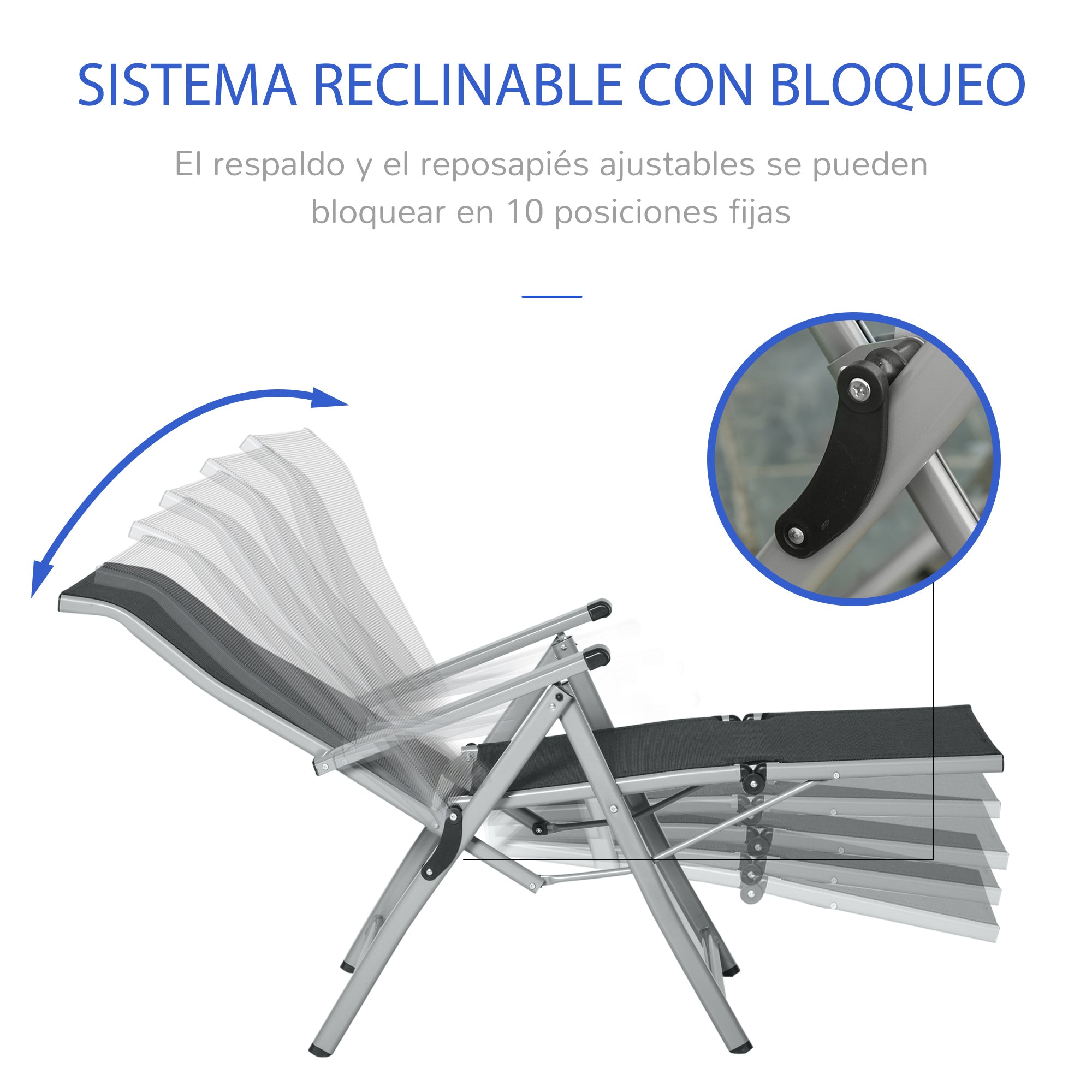 Outsunny Conjunto de 2 Tumbonas Reclinables y Plegables Tumbonas de Jardín con Respaldo y Reposapiés Ajustable en 10 Posiciones Carga 120 kg 78x58x110 cm Negro
