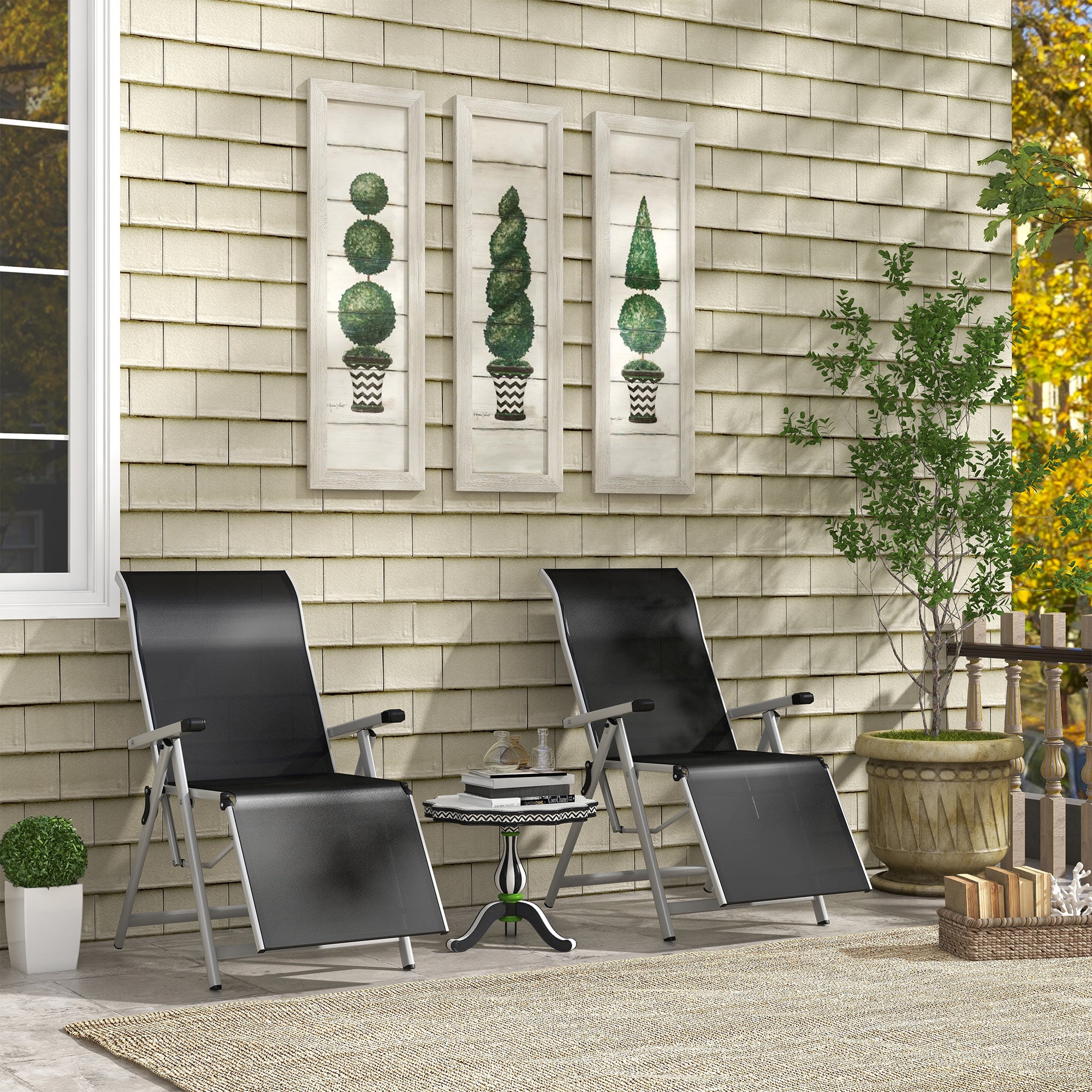 Outsunny Conjunto de 2 Tumbonas Reclinables y Plegables Tumbonas de Jardín con Respaldo y Reposapiés Ajustable en 10 Posiciones Carga 120 kg 78x58x110 cm Negro