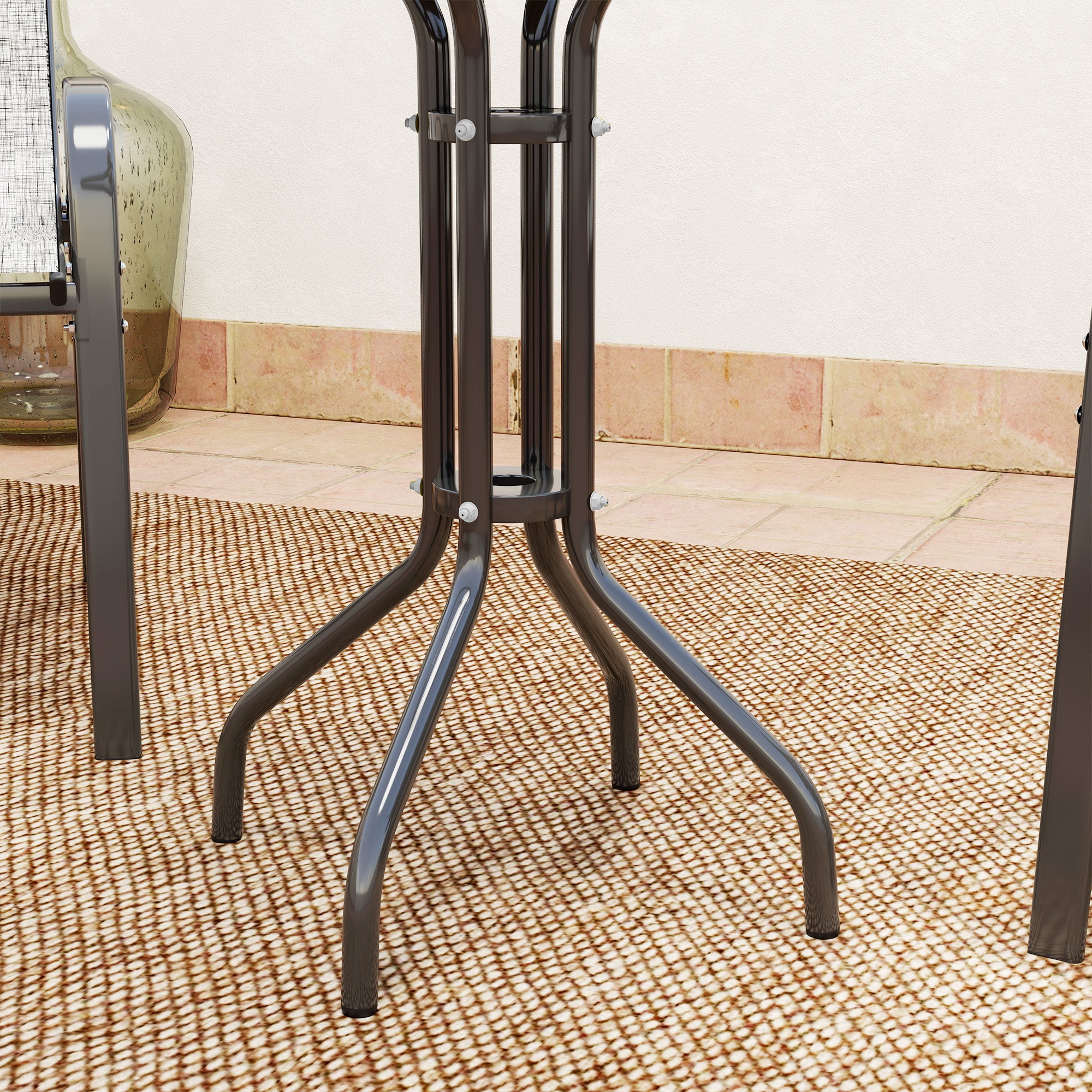 Outsunny Conjunto de Mesa y Sillas de Terraza Exterior de 3 Piezas, Muebles de Jardín Exterior con Sillas Apilables, Encimera de Vidrio y Estructura de Acero, para Patio, Gris Claro