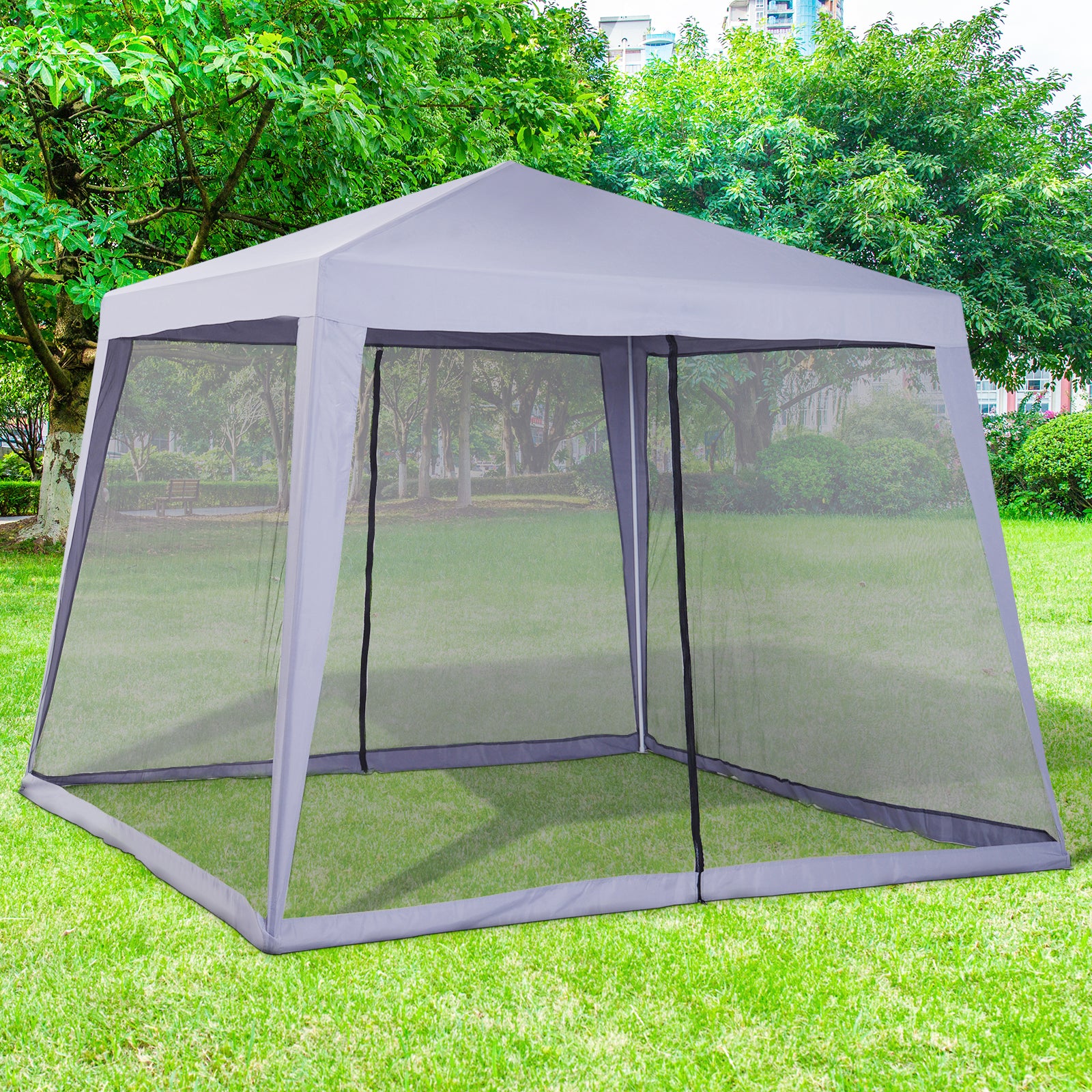 Outsunny Carpa de Jardín 3x3 m Cenador con 4 Partes Laterales Mosquitera con Cremallera Protección UV Impermeable para Patio Exterior Eventos Fiesta Gris