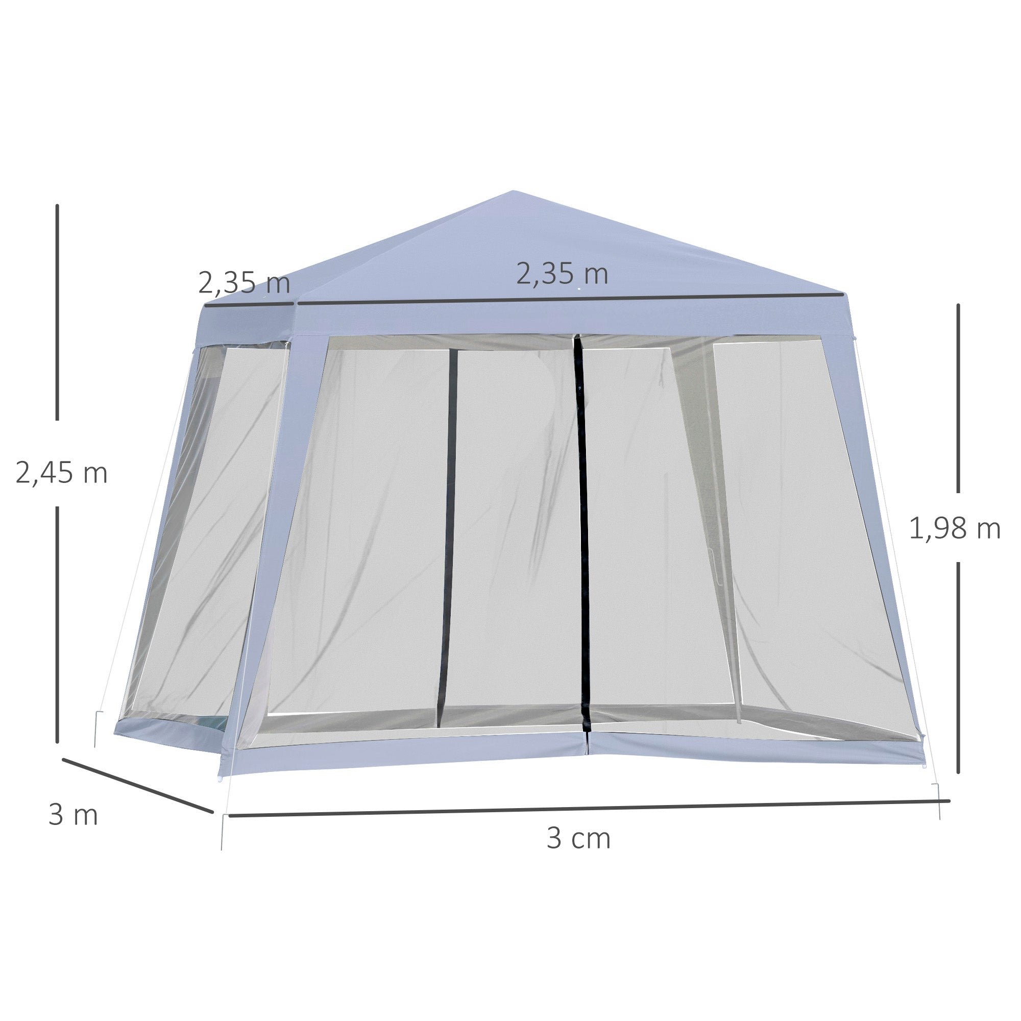 Outsunny Carpa de Jardín 3x3 m Cenador con 4 Partes Laterales Mosquitera con Cremallera Protección UV Impermeable para Patio Exterior Eventos Fiesta Gris