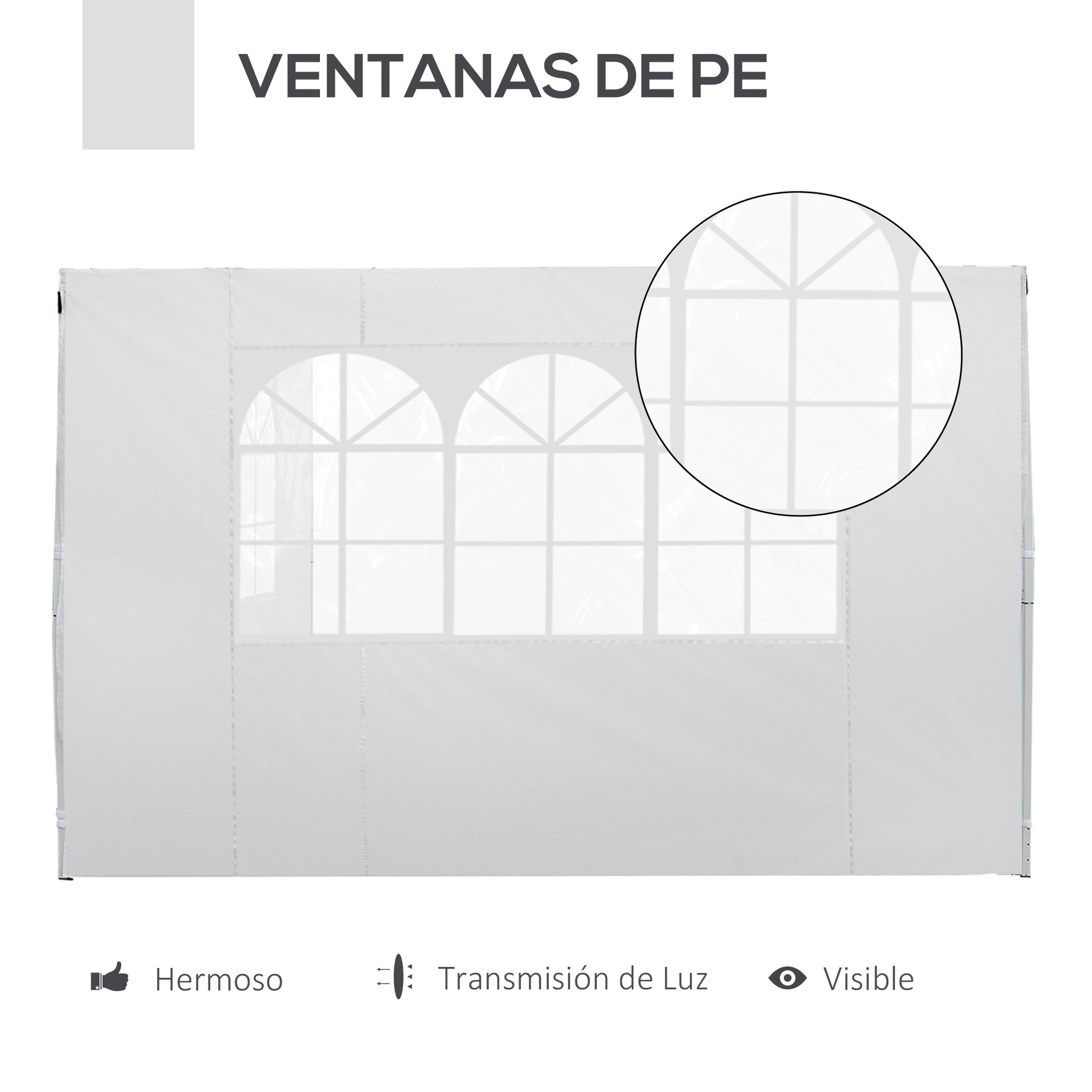Outsunny 2 Paredes Laterales para Carpas de 3 x 3 m, 300x200 cm, Paredes Laterales de Repuesto para Cenador de Tela Oxford con Ventana, para Jardín, Exteriores, Fiestas, Blanco