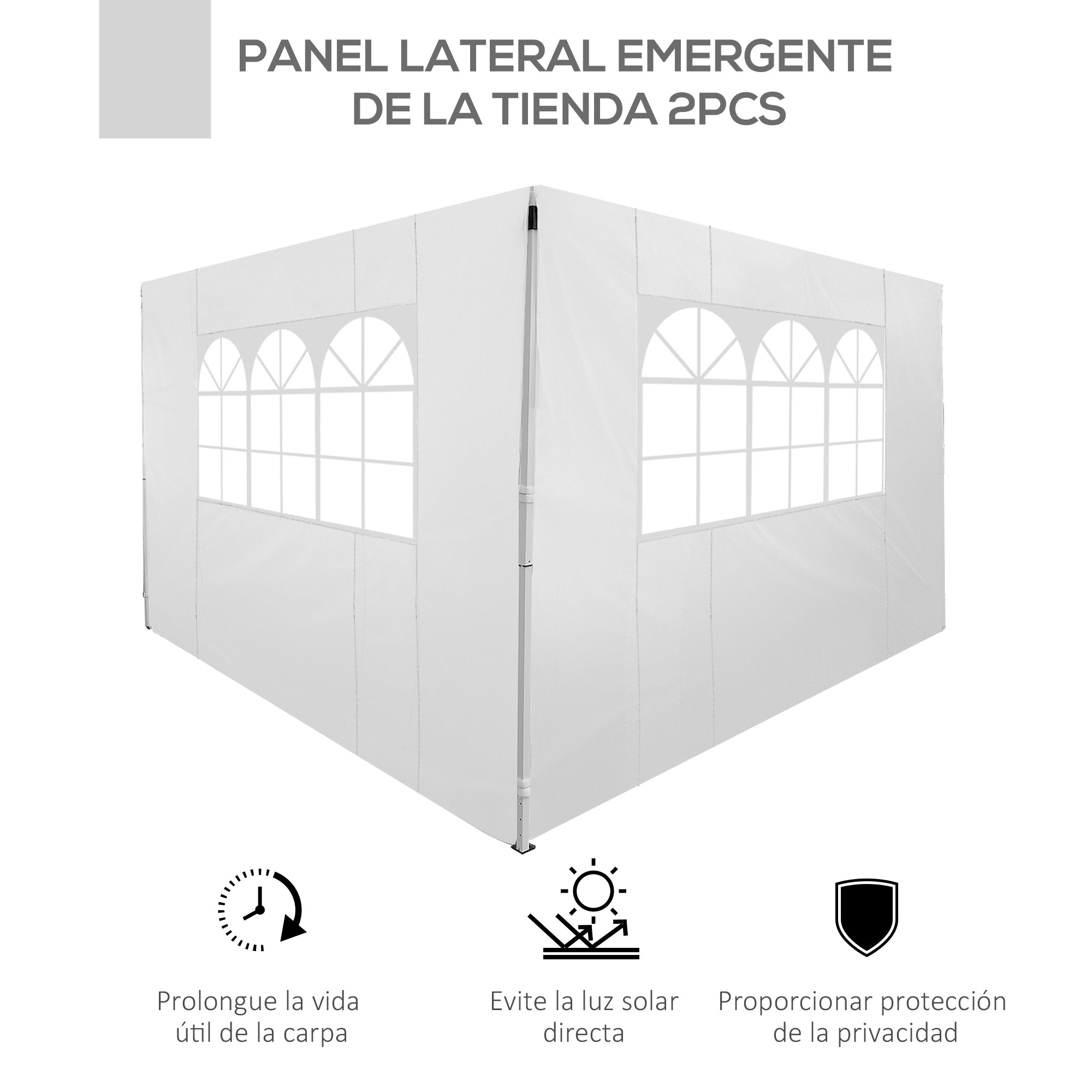 Outsunny 2 Paredes Laterales para Carpas de 3 x 3 m, 300x200 cm, Paredes Laterales de Repuesto para Cenador de Tela Oxford con Ventana, para Jardín, Exteriores, Fiestas, Blanco