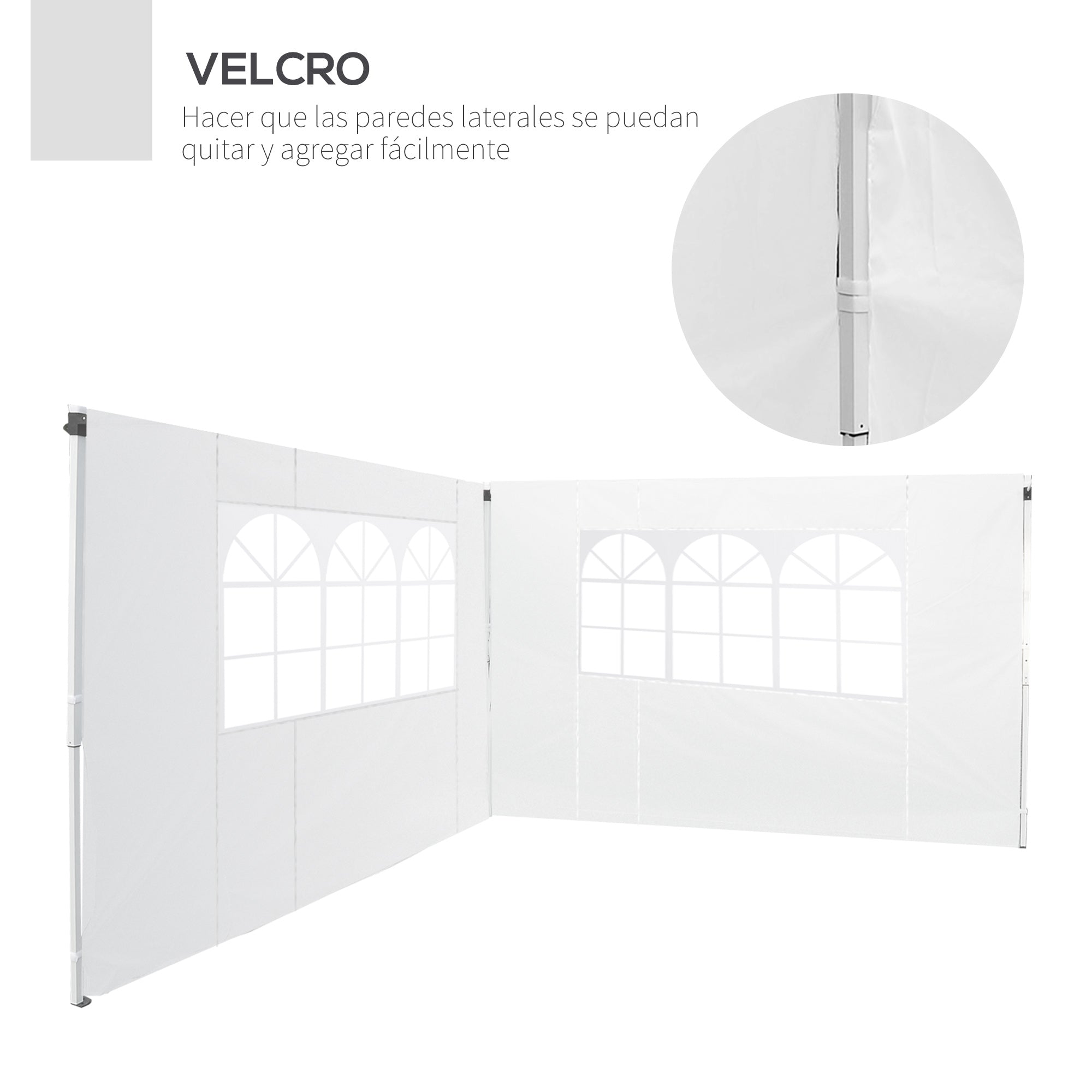 Outsunny 2 Paredes Laterales para Carpas de 3 x 3 m, 300x200 cm, Paredes Laterales de Repuesto para Cenador de Tela Oxford con Ventana, para Jardín, Exteriores, Fiestas, Blanco