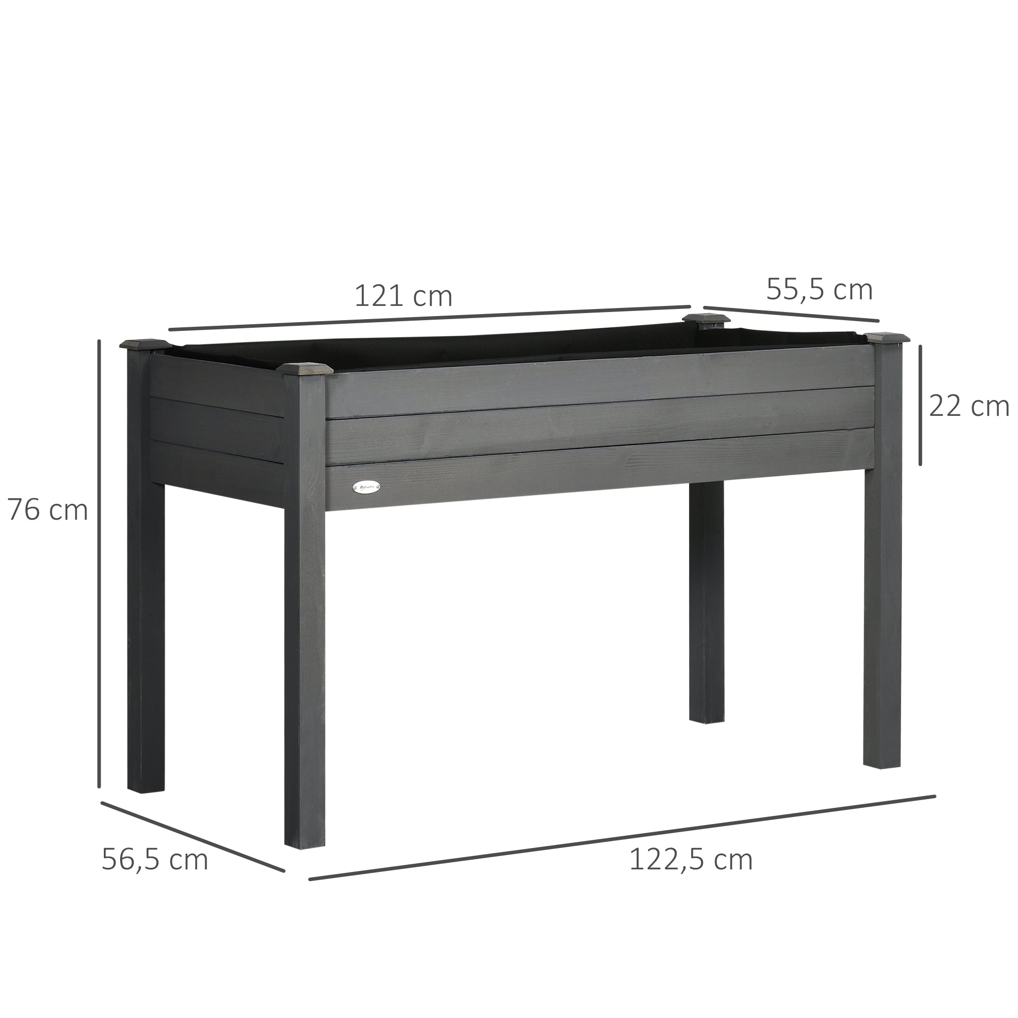 Outsunny Huerto Urbano Elevado de Madera, Mesa de Cultivo con Tela no Tejida y 4 Orificios de Drenaje, para Cultivo, Plantas, Flores y Verduras, 122,5x56,5x76 cm, Gris Oscuro