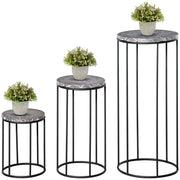 Outsunny Soportes para Plantas de Metal 3 Piezas Apilables Estantes Porta Macetas Decorativos con Efecto de Mármol para Interiores y Exteriores Ø30,5x70,5 cm Gris y Negro