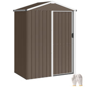 Outsunny Caseta de Jardín Exterior 1,1 m², 136x87x179 cm, Cobertizo de Jardín Exterior Metálico con Puerta Corredera, Techo Inclinado y Guantes, para Almacenaje de Herramientas Bicicletas, Marrón