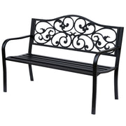 Outsunny Banco de Jardín de Acero Banco Exterior con Respaldo y Reposabrazos Carga 240 kg para Patio Terraza Balcón 127x60x89 cm Negro