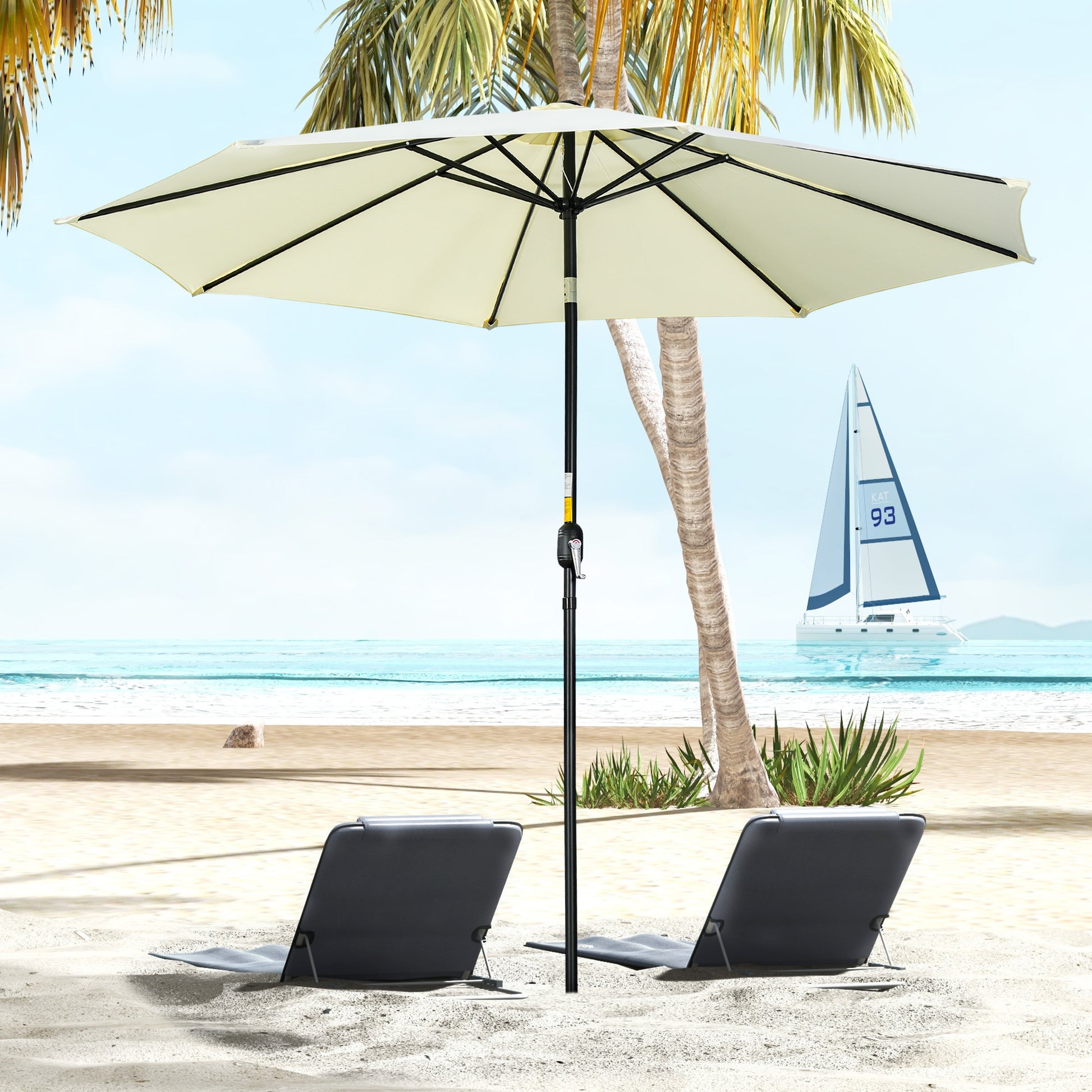 Outsunny Sombrilla de Jardín Ø295x250 cm con Manivela Parasol Exterior con Mecanismo de Inclinación y Poste Desmontable de Metal para Terraza Piscina Patio Beige