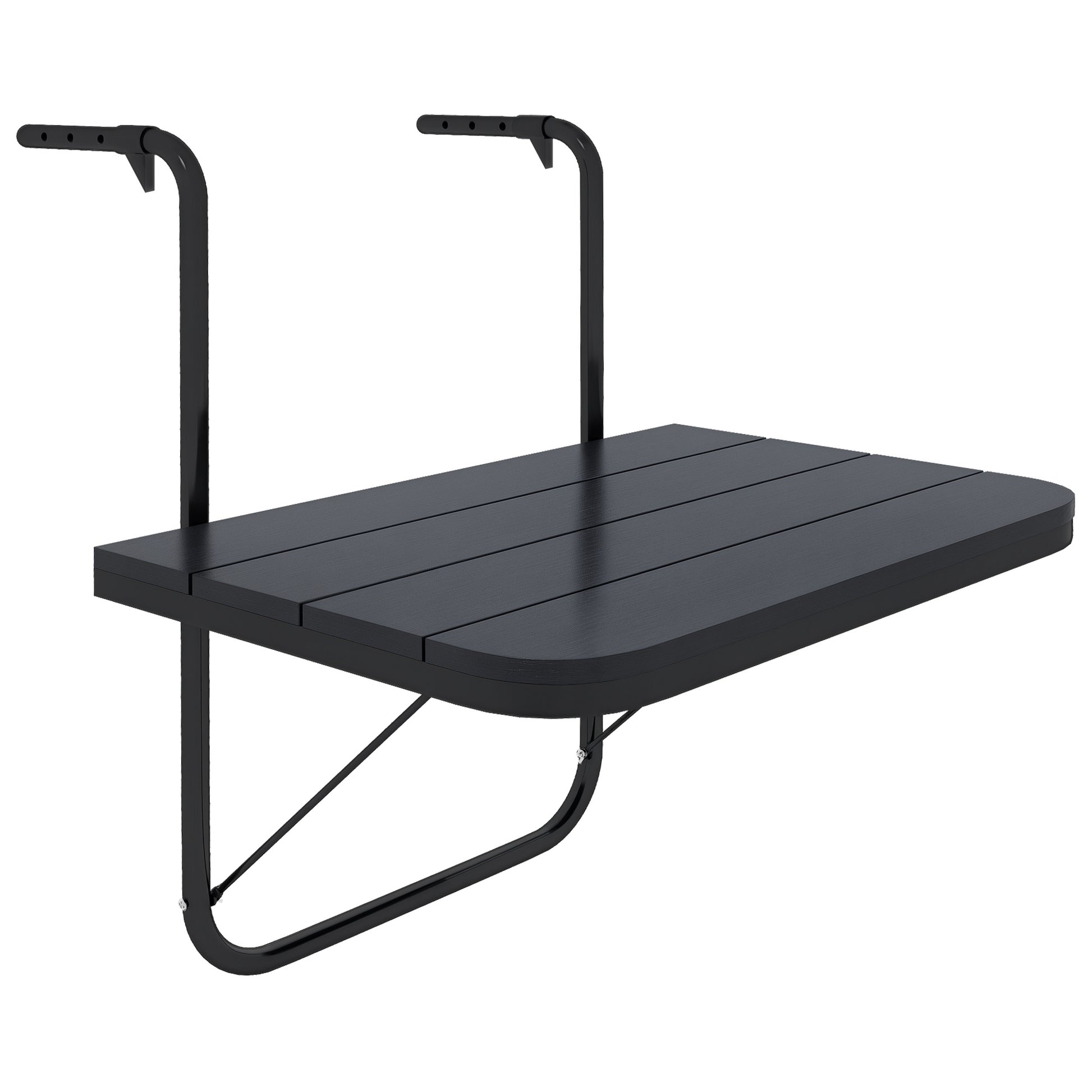 Outsunny Mesa Colgante de Balcón, Mesa Plegable para Balcón de Aluminio para Barandilla, con Altura Ajustable en 4 Niveles, Adaptable a 4 Anchos, Carga 25 kg, para Jardín, 60x40x55-64 cm, Negro