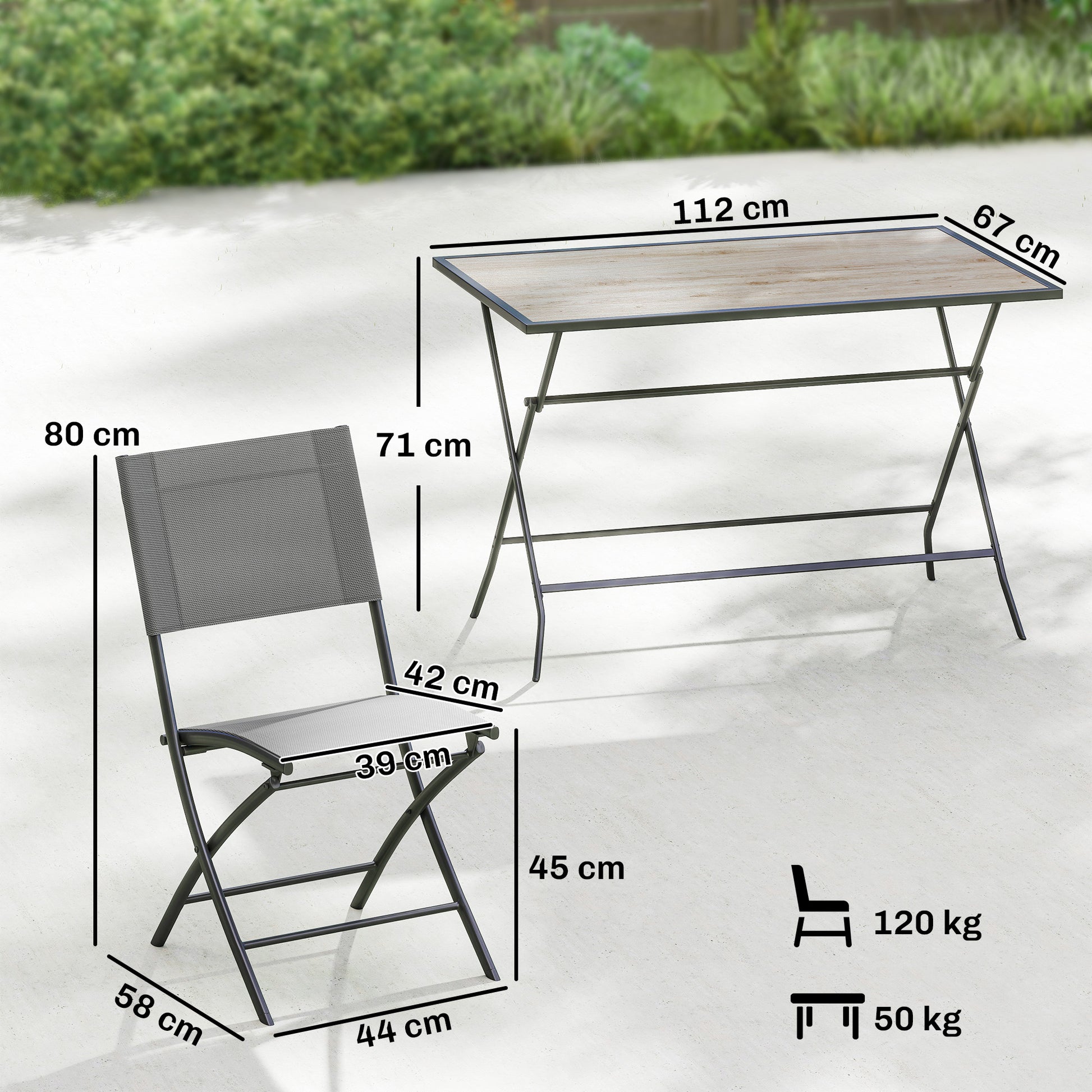 Outsunny Conjunto de Mesa y Sillas Jardín de 5 Piezas, Muebles de Jardín Exterior con 4 Sillas Plegables y Mesa Plegable, para Terraza, Patio, Gris