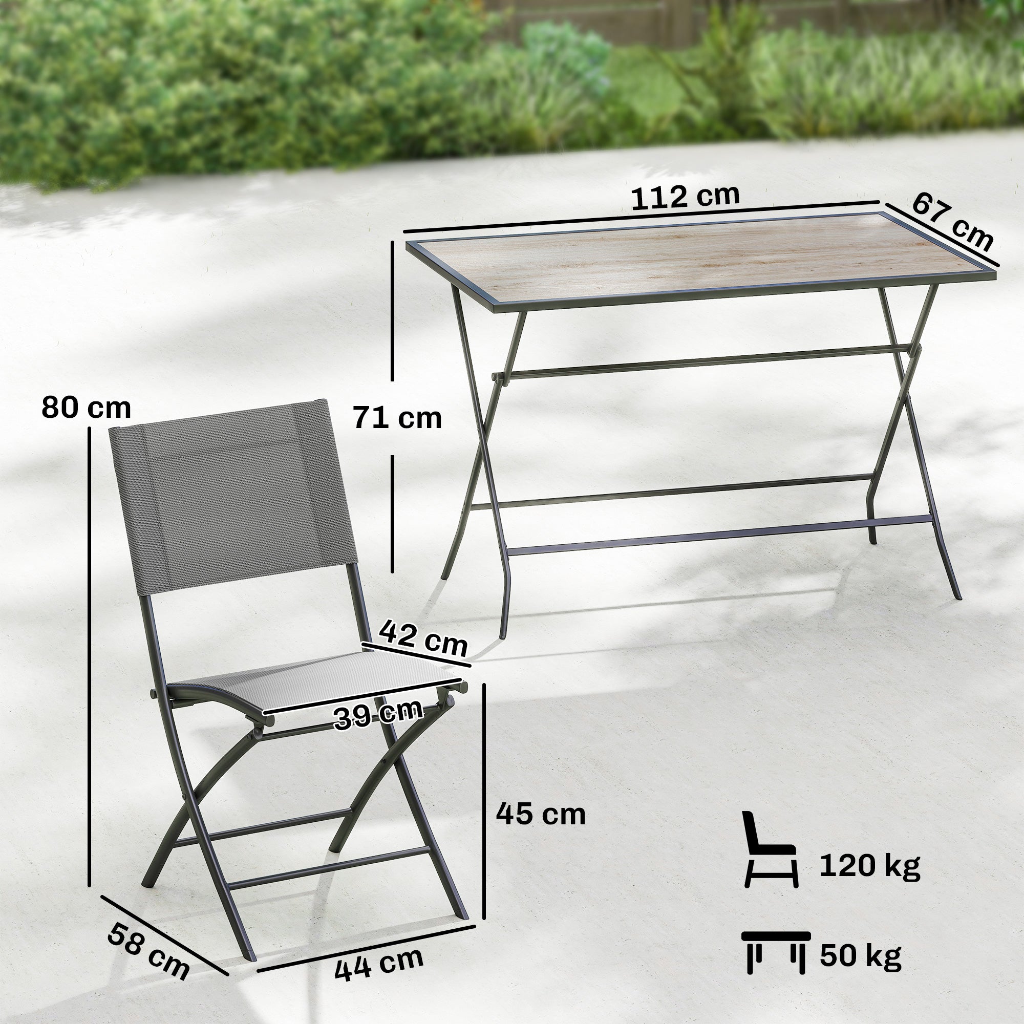 Outsunny Conjunto de Mesa y Sillas Jardín de 5 Piezas, Muebles de Jardín Exterior con 4 Sillas Plegables y Mesa Plegable, para Terraza, Patio, Gris