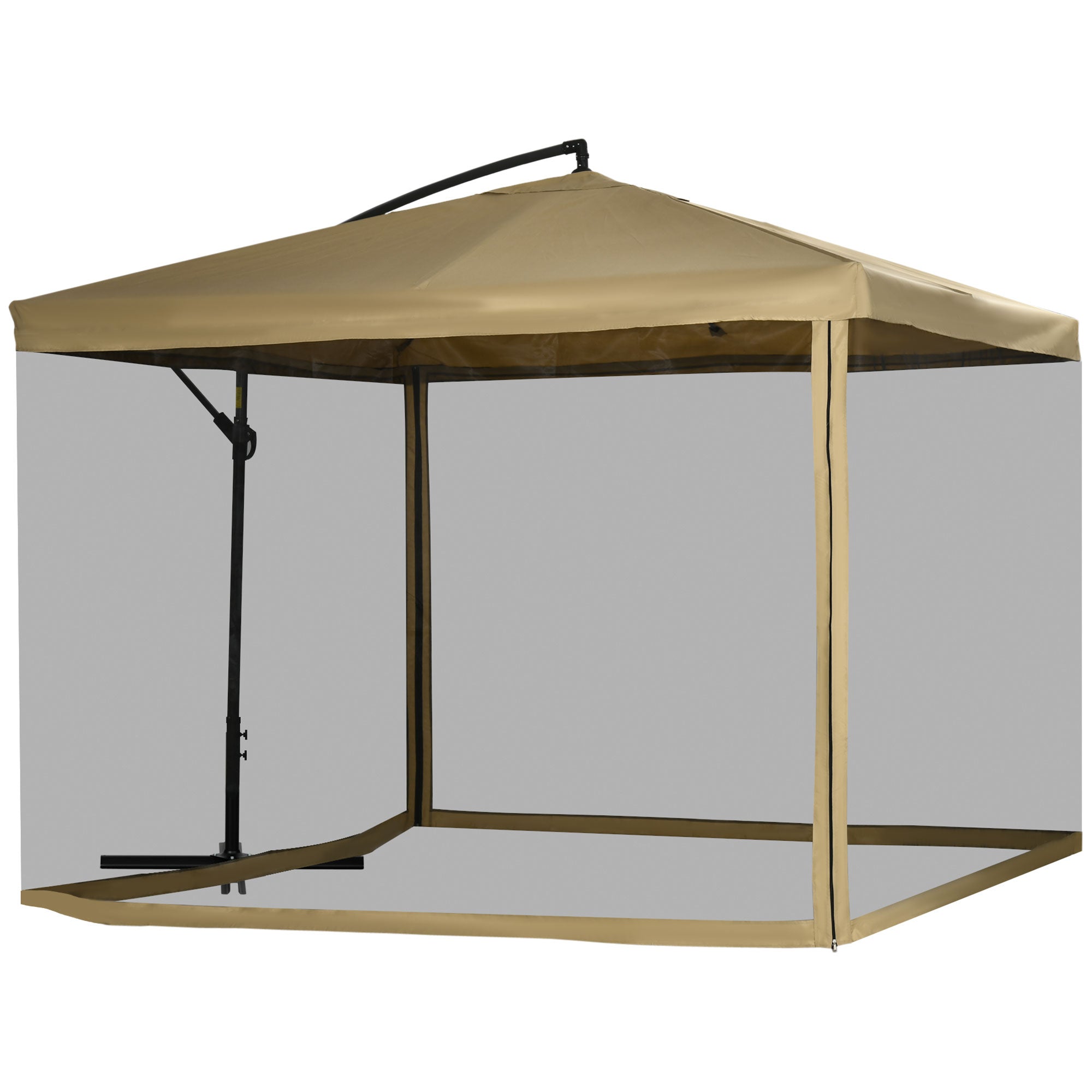 Outsunny Parasol Excéntrico Ø 295 cm Sombrilla de Jardín con Ángulo Ajustable Mosquiteras Base Cruzada y Manivela para Terraza Patio Exterior Beige