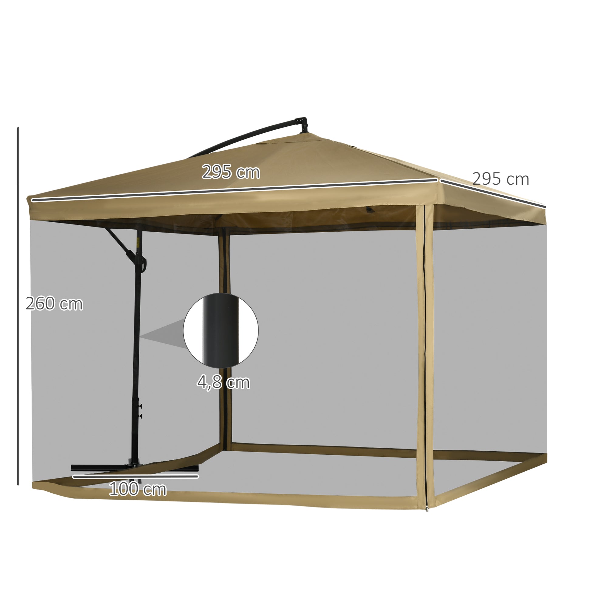 Outsunny Parasol Excéntrico Ø 295 cm Sombrilla de Jardín con Ángulo Ajustable Mosquiteras Base Cruzada y Manivela para Terraza Patio Exterior Beige