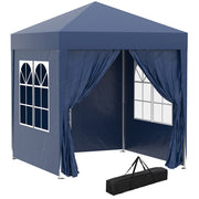 Outsunny Carpa Plegable Pop-up Gazebo 2x2 m Cenador Plegable con 4 Paredes Laterales Anti-UV y Bolsa de Transporte para Camping Fiestas Azul