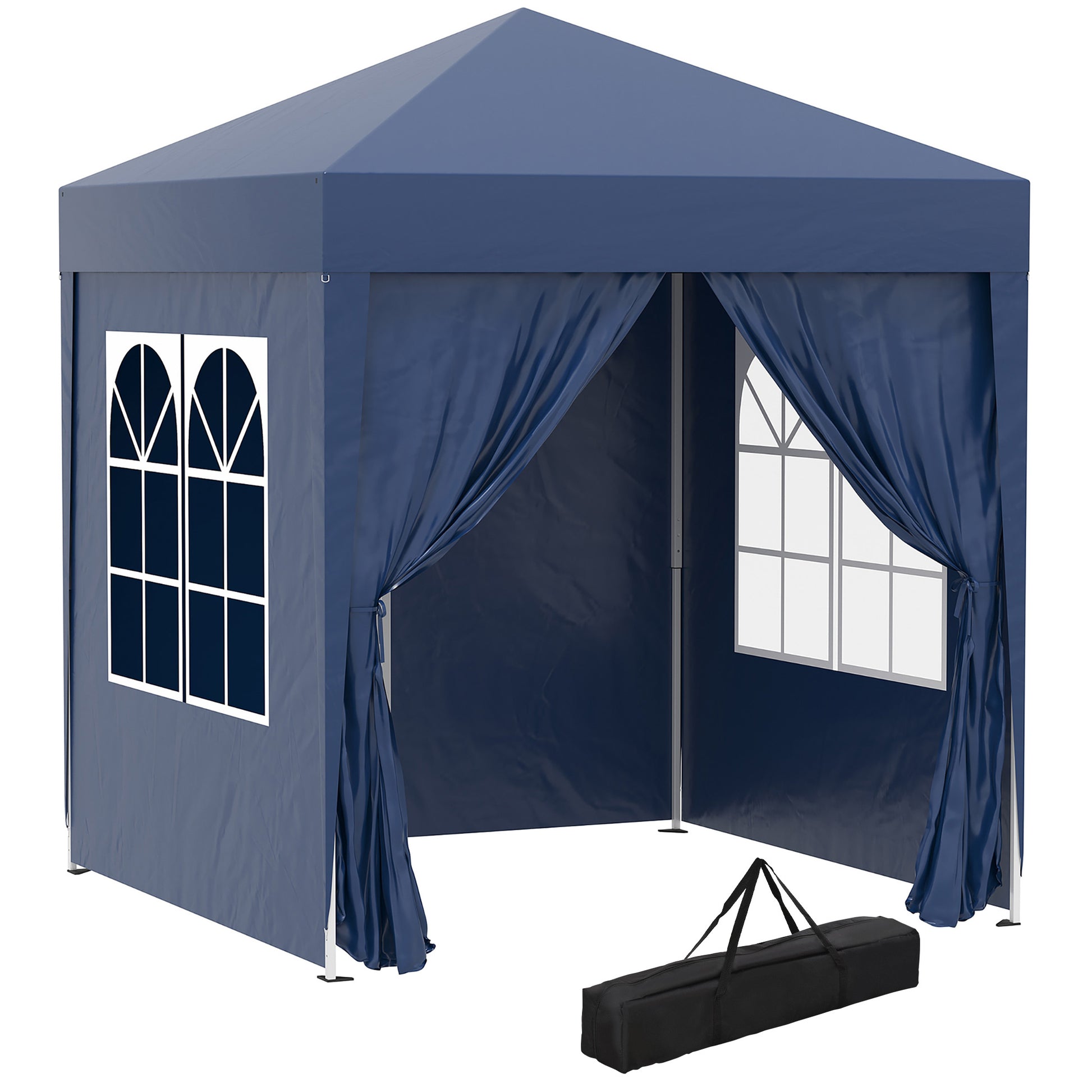 Outsunny Carpa Plegable Pop-up Gazebo 2x2 m Cenador Plegable con 4 Paredes Laterales Anti-UV y Bolsa de Transporte para Camping Fiestas Azul