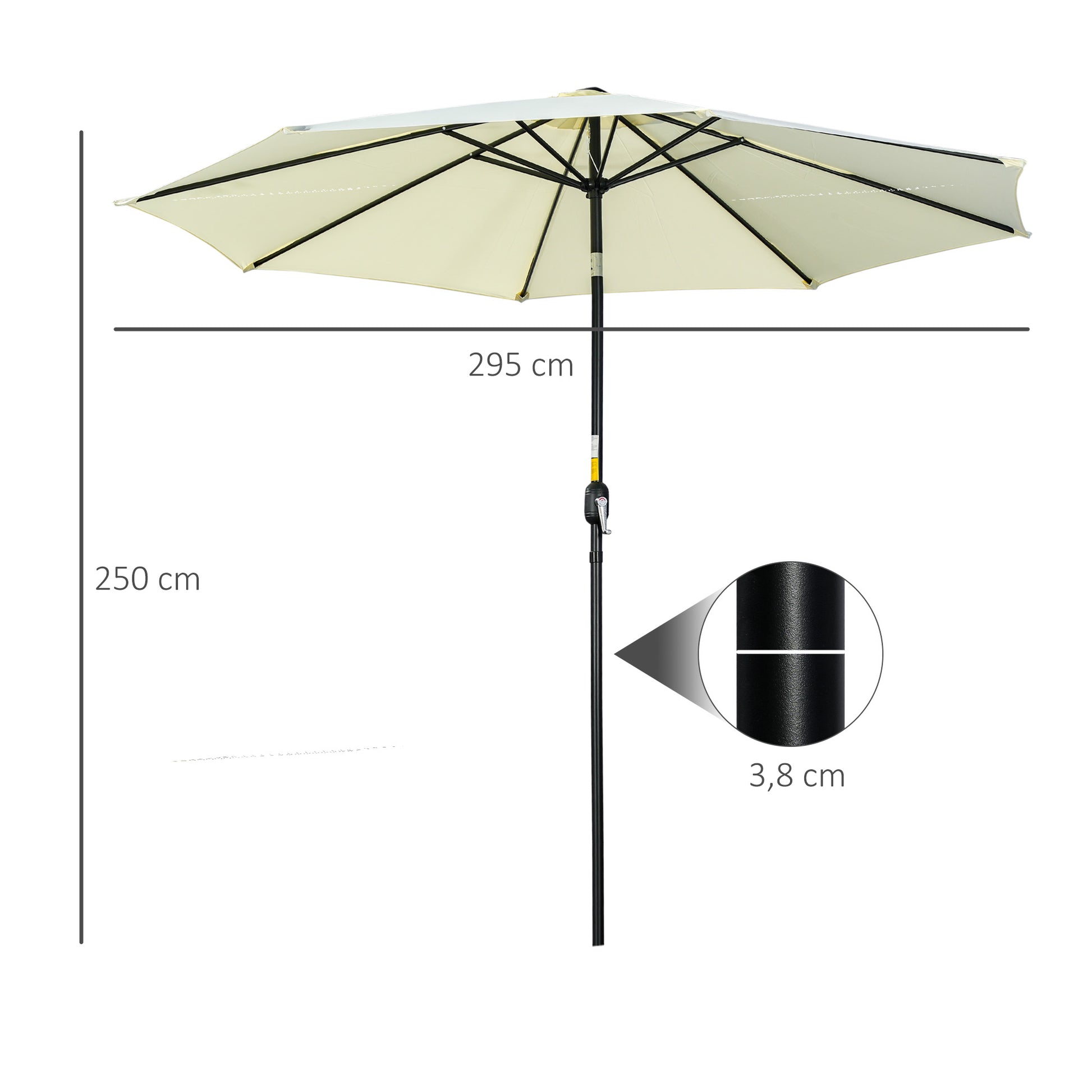 Outsunny Sombrilla de Jardín Ø295x250 cm con Manivela Parasol Exterior con Mecanismo de Inclinación y Poste Desmontable de Metal para Terraza Piscina Patio Beige