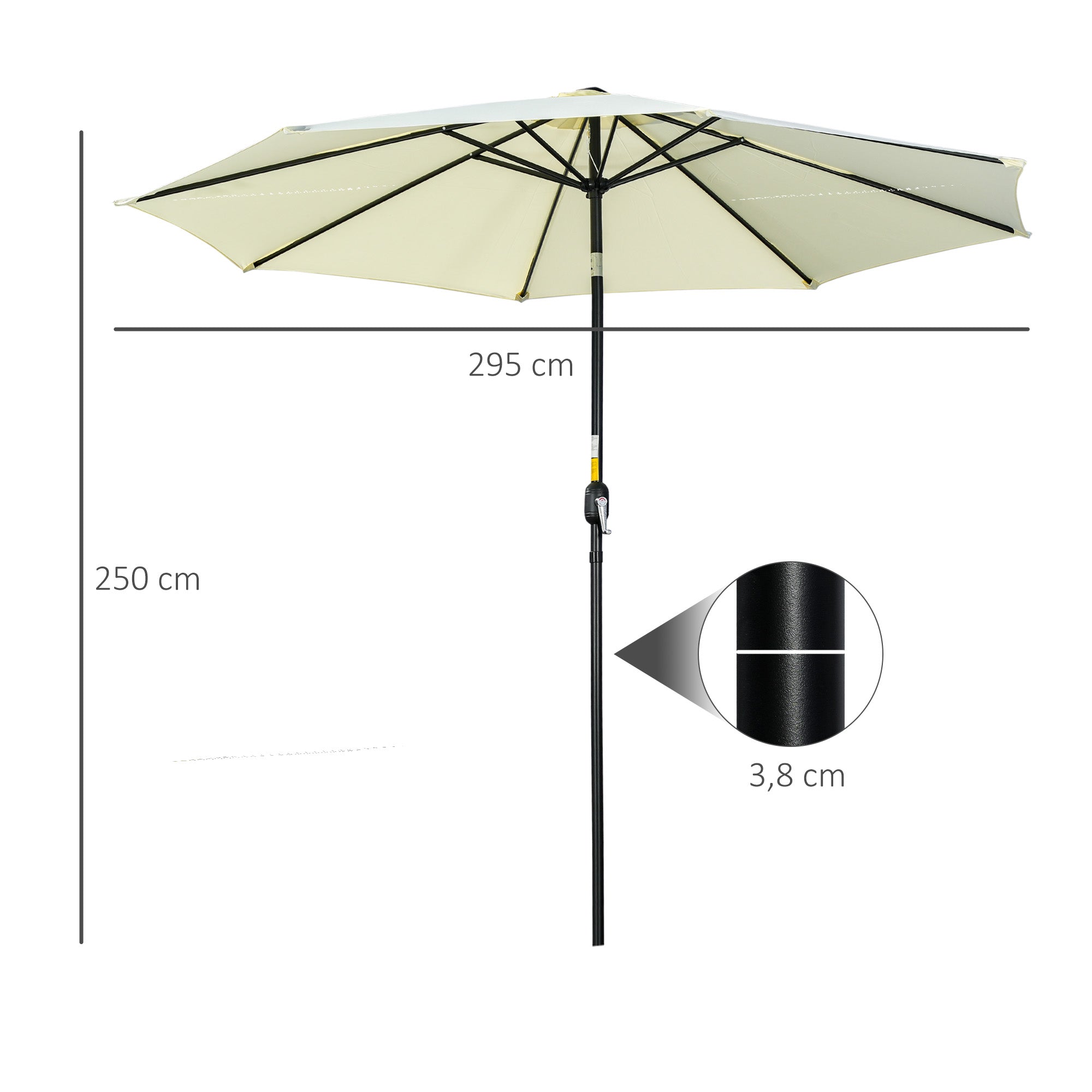 Outsunny Sombrilla de Jardín Ø295x250 cm con Manivela Parasol Exterior con Mecanismo de Inclinación y Poste Desmontable de Metal para Terraza Piscina Patio Beige