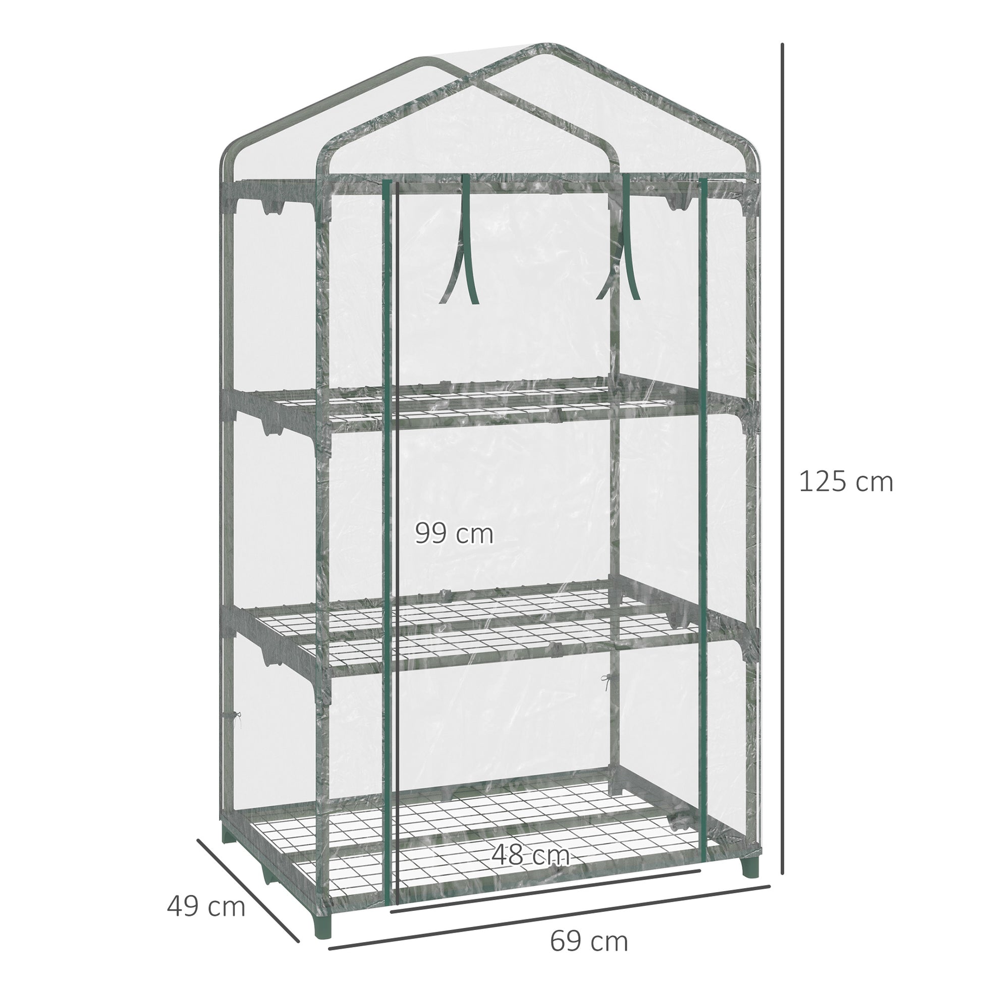 Outsunny Invernadero de Jardín de 3 Niveles Invernadero de Terraza con 3 Estantes 1 Puerta con Cremallera para Cultivo de Plantas Flores Verduras 69x49x125 cm Transparente