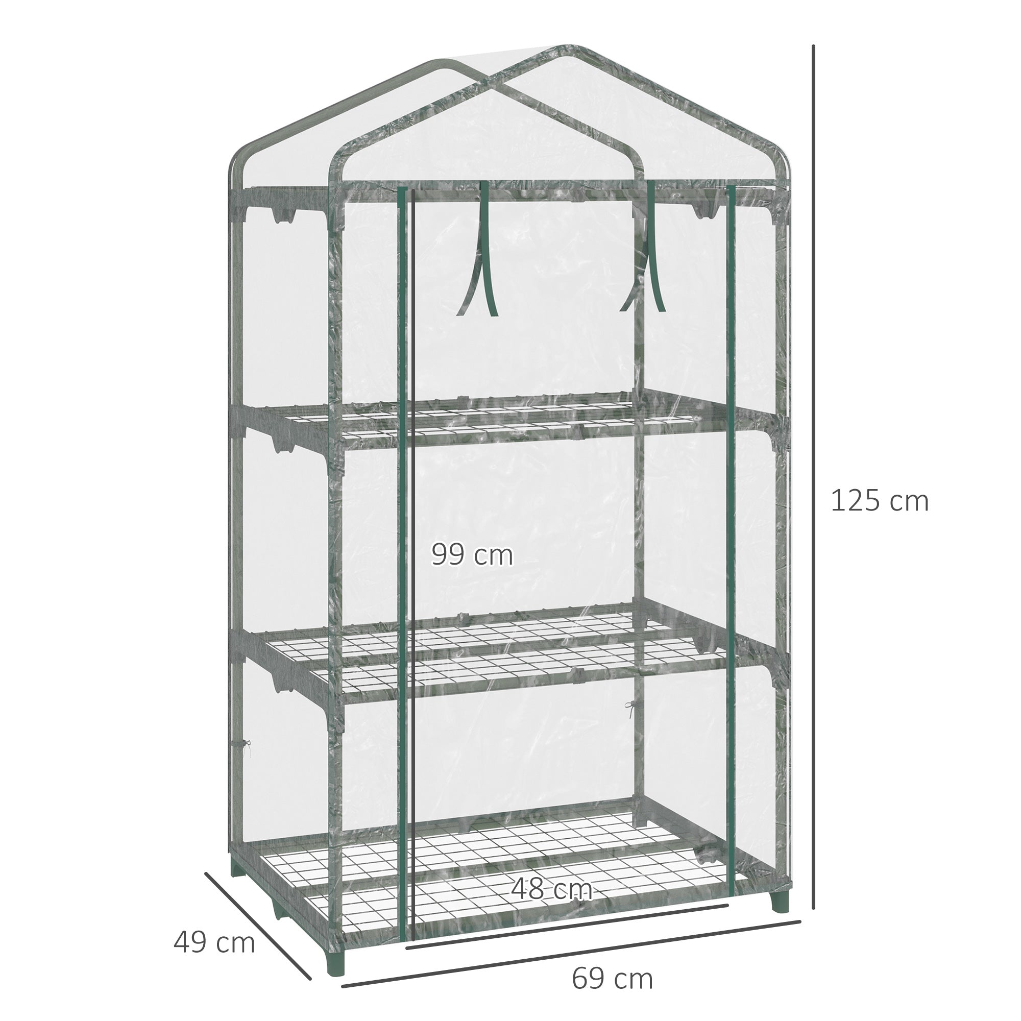 Outsunny Invernadero de Jardín de 3 Niveles Invernadero de Terraza con 3 Estantes 1 Puerta con Cremallera para Cultivo de Plantas Flores Verduras 69x49x125 cm Transparente