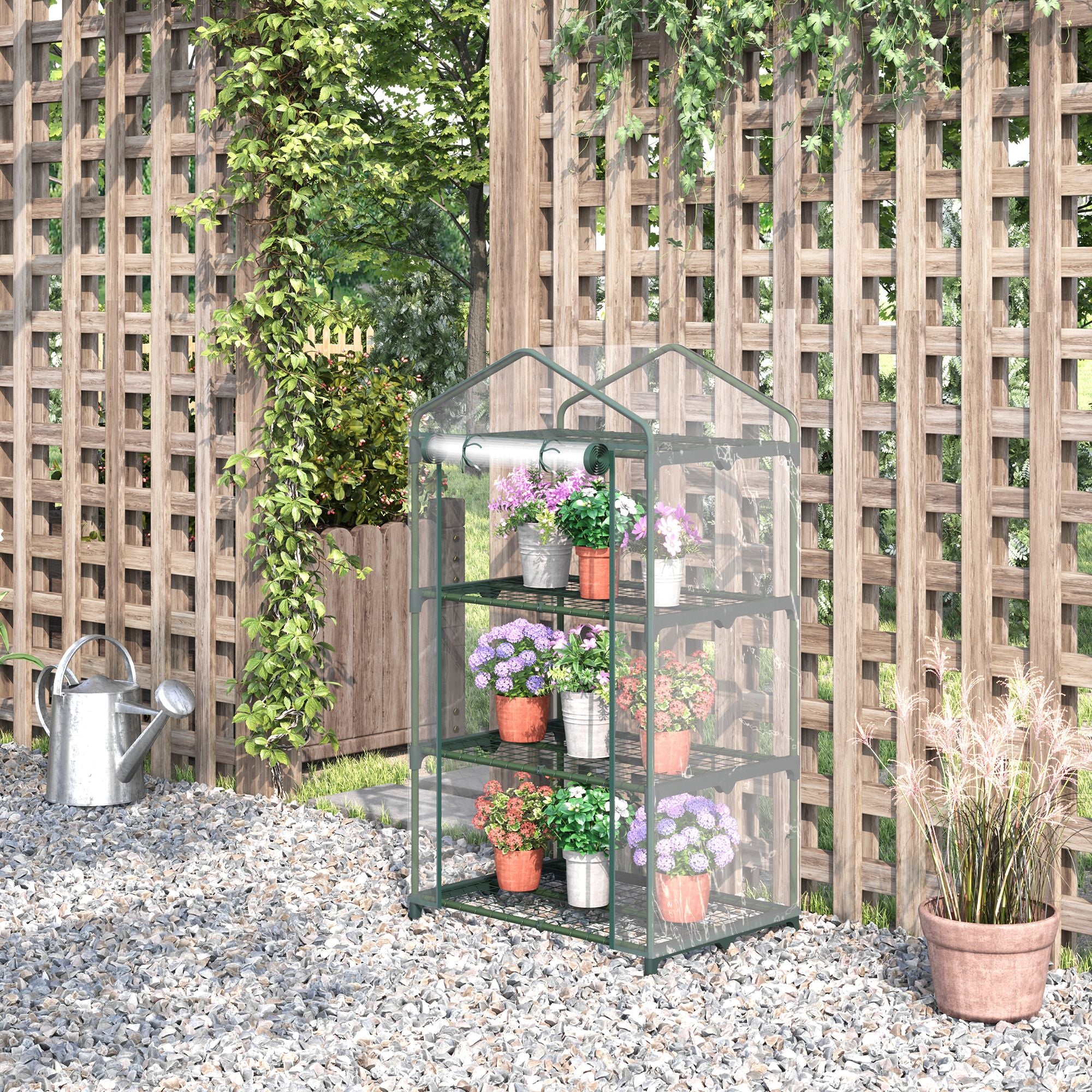 Outsunny Invernadero de Jardín de 3 Niveles Invernadero de Terraza con 3 Estantes 1 Puerta con Cremallera para Cultivo de Plantas Flores Verduras 69x49x125 cm Transparente