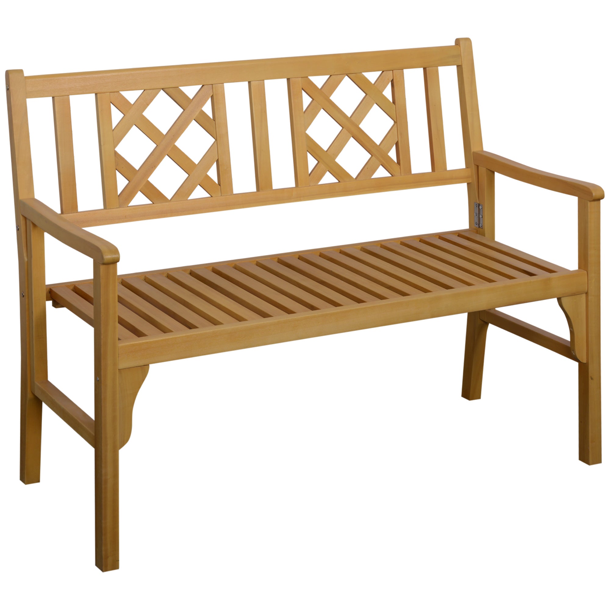 Outsunny Banco de Jardín Plegable de Madera Banco de 2 Plazas Exterior 120,5x55,5x90,2 cm con Asiento de Listones y Reposabrazos para Terraza Balcón Patio Natural