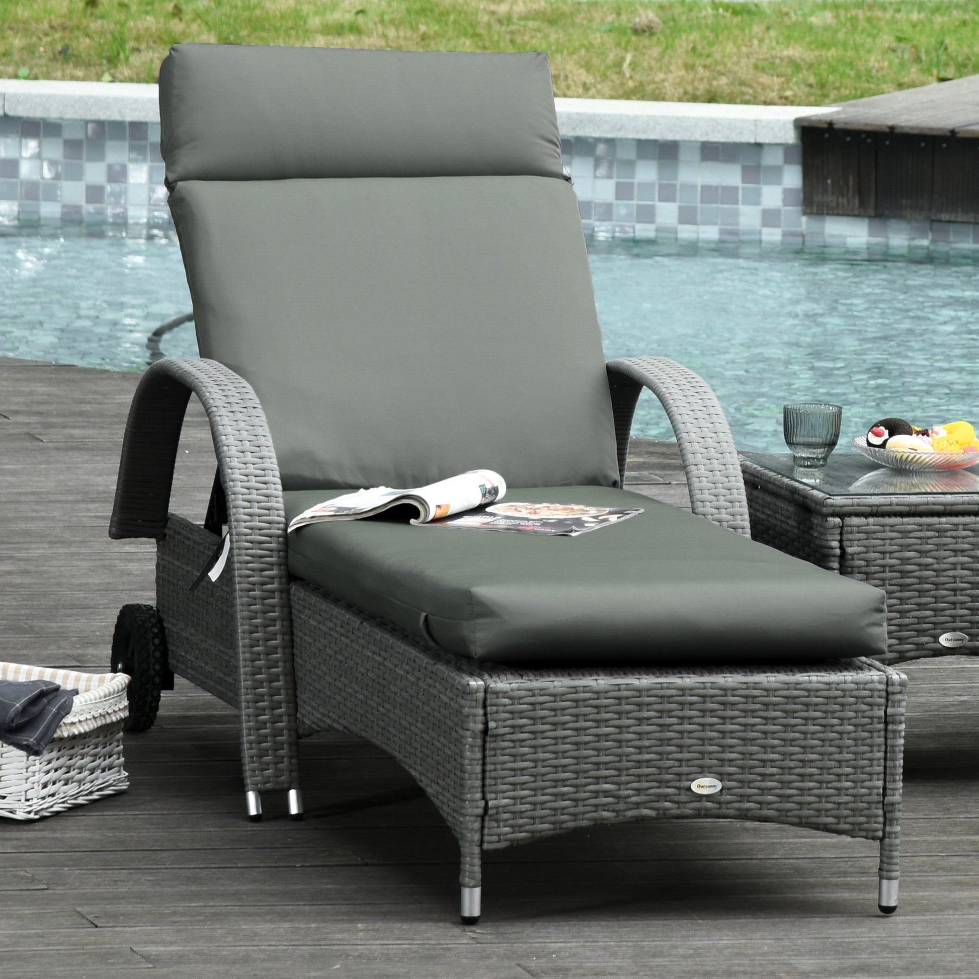 Outsunny Pack 2 Cojines para Tumbona 196x55x8 cm Colchoneta para Tumbona Acolchado Colchón para Silla de Jardín Terraza Balcón Gris