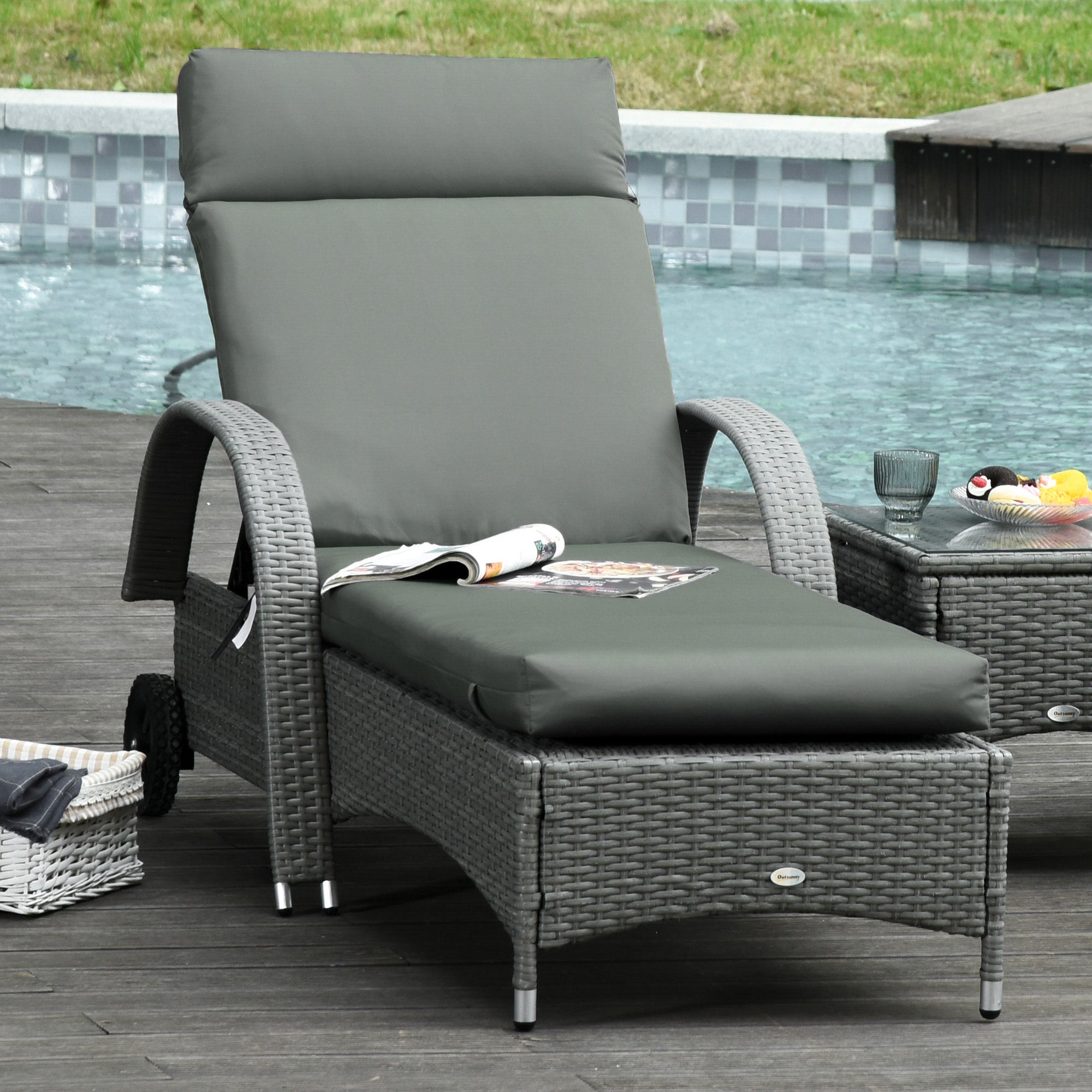 Outsunny Pack 2 Cojines para Tumbona 196x55x8 cm Colchoneta para Tumbona Acolchado Colchón para Silla de Jardín Terraza Balcón Gris