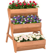 Outsunny Jardinera de Madera de 3 Niveles, Jardinera Elevada Exterior con Orificios de Drenaje, Macetero para Cultivos de Plantas, Flores, para Terraza, Jardín, 65x75x76 cm, Marrón
