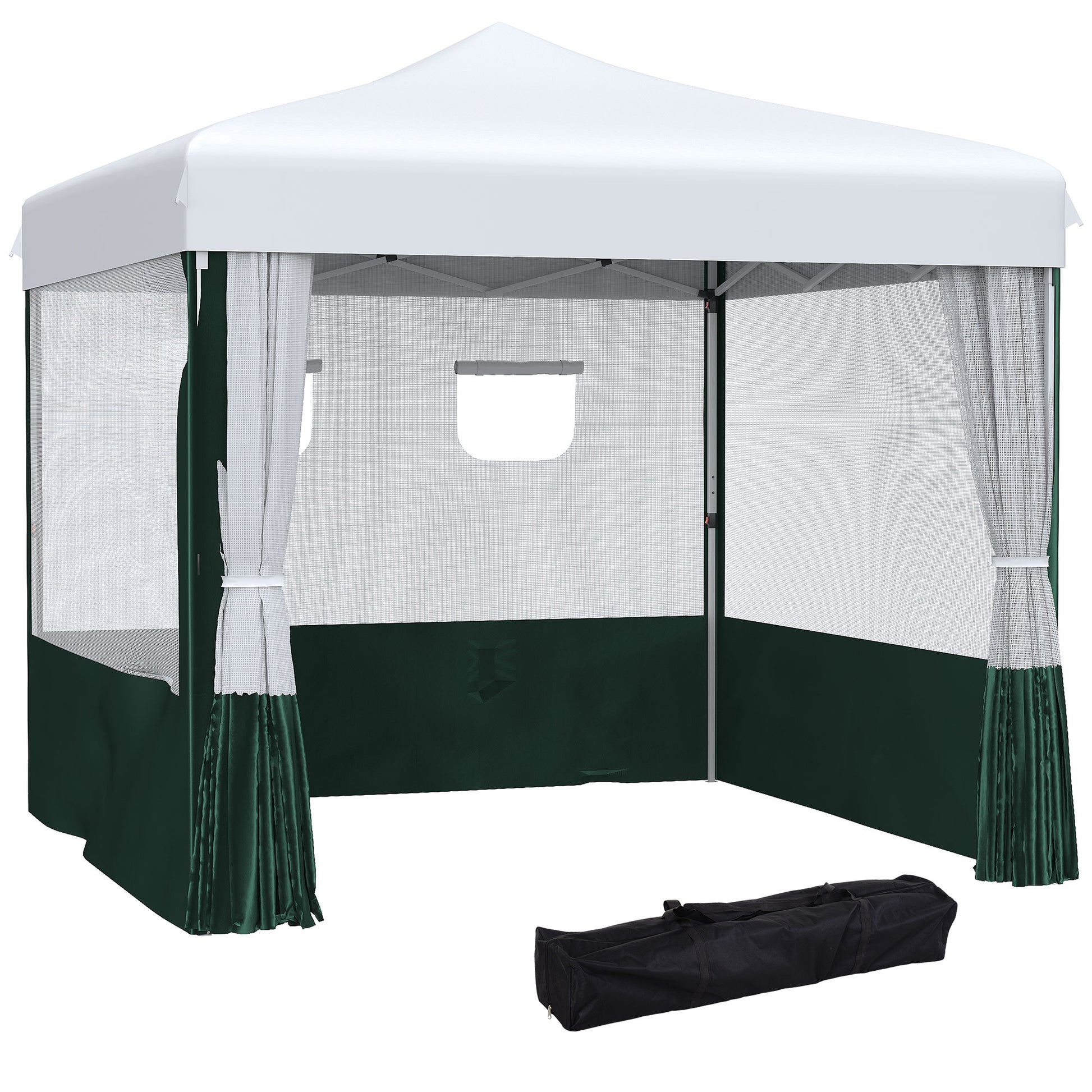 Outsunny Carpa Plegable 3x3 m Cenador de Jardín con Paredes Laterales Altura Ajustable Anti-UV Impermeable 2 Ventanas y Bolsa de Transporte Gazebo para Exterior Fiestas Blanco y Verde