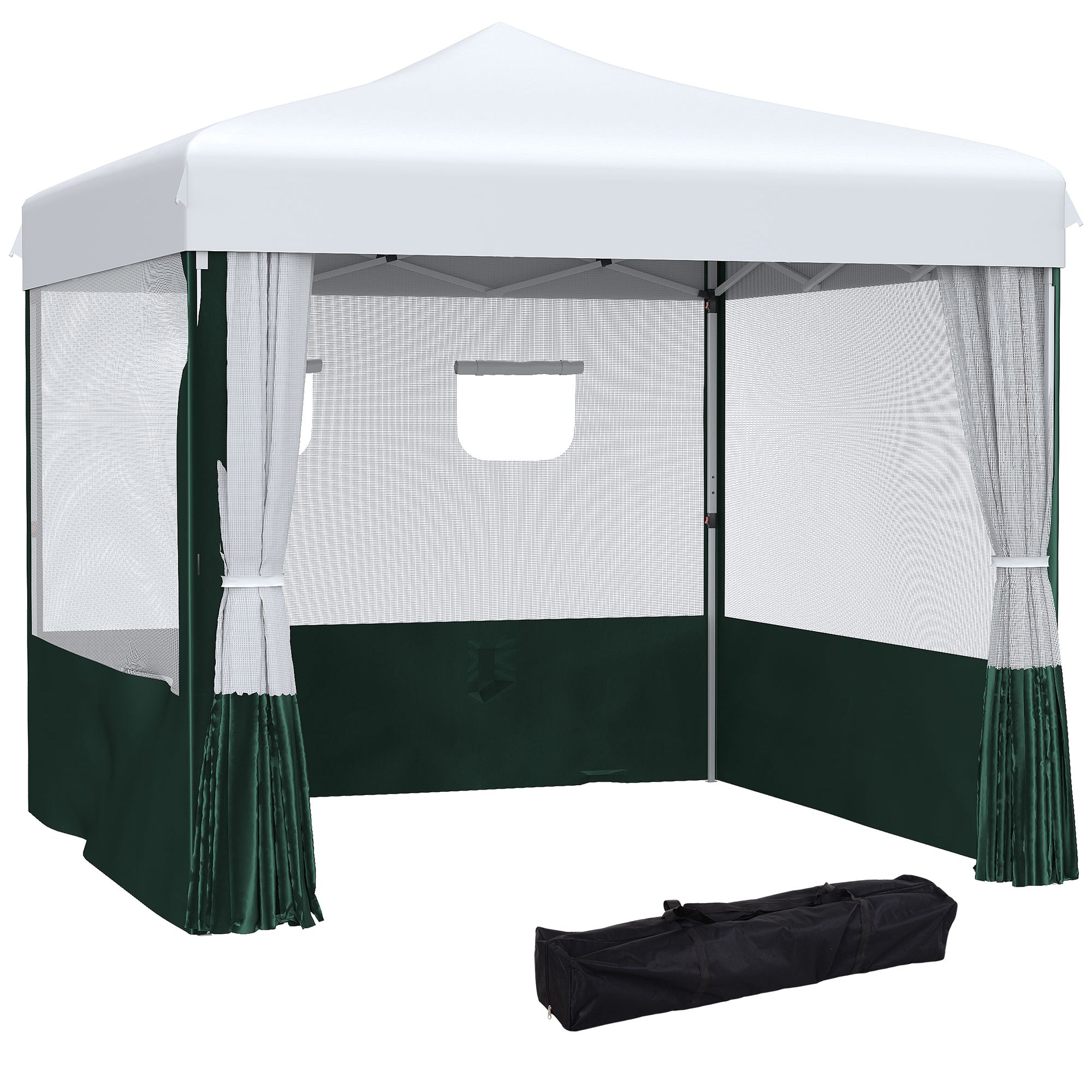 Outsunny Carpa Plegable 3x3 m Cenador de Jardín con Paredes Laterales Altura Ajustable Anti-UV Impermeable 2 Ventanas y Bolsa de Transporte Gazebo para Exterior Fiestas Blanco y Verde