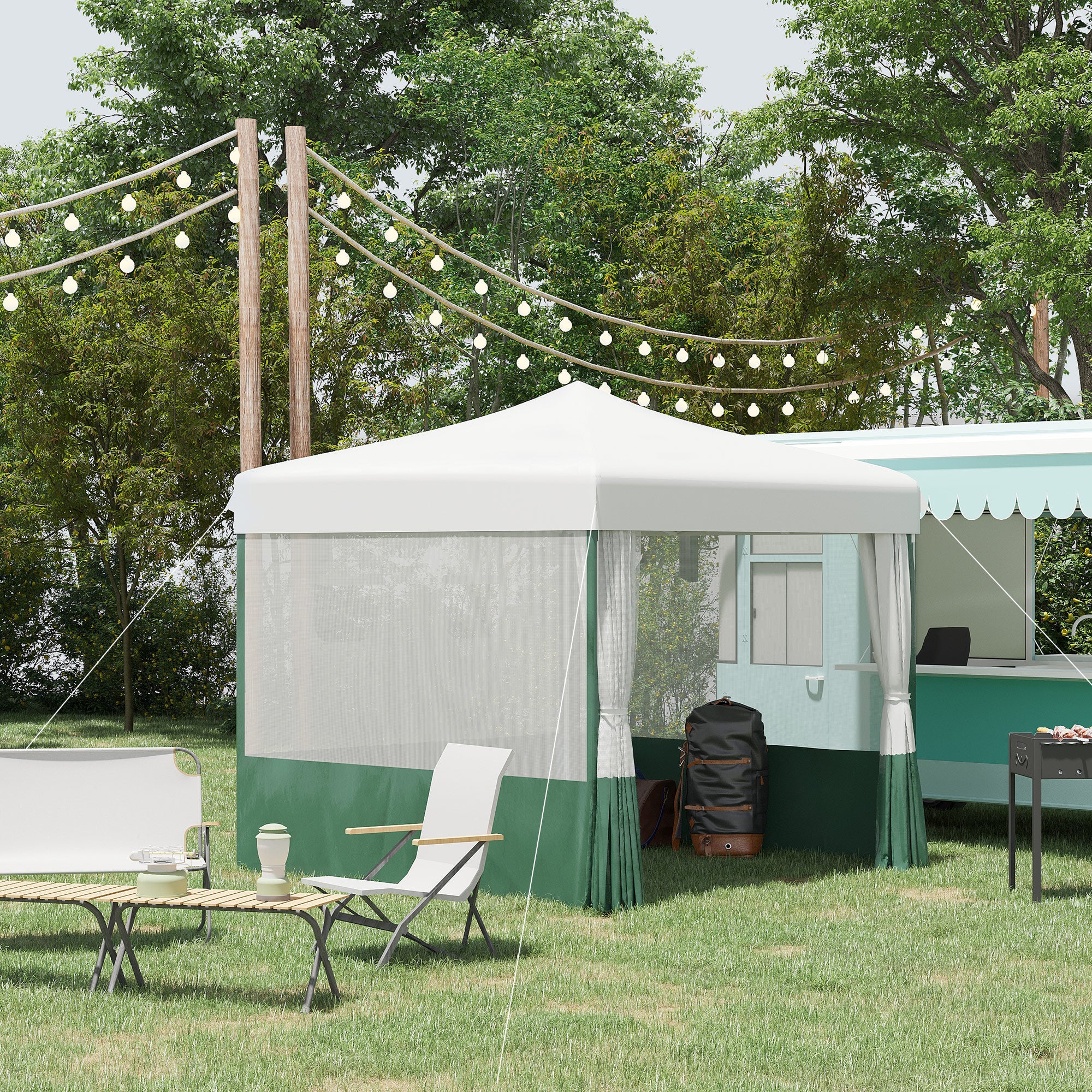 Outsunny Carpa Plegable 3x3 m Cenador de Jardín con Paredes Laterales Altura Ajustable Anti-UV Impermeable 2 Ventanas y Bolsa de Transporte Gazebo para Exterior Fiestas Blanco y Verde