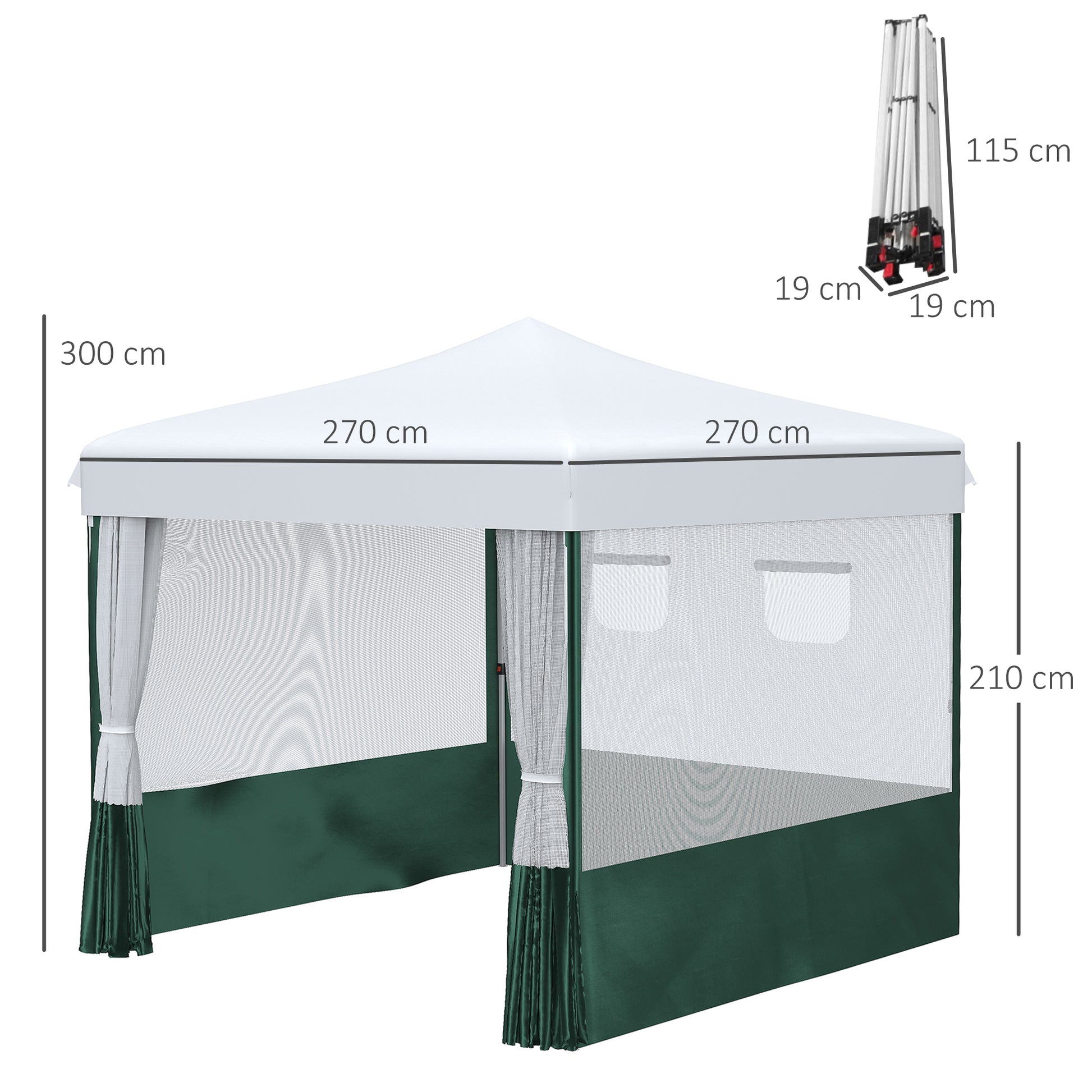 Outsunny Carpa Plegable 3x3 m Cenador de Jardín con Paredes Laterales Altura Ajustable Anti-UV Impermeable 2 Ventanas y Bolsa de Transporte Gazebo para Exterior Fiestas Blanco y Verde